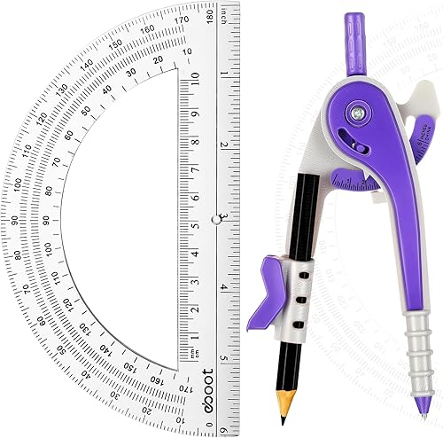EBOOT Juego de matemáticas de geometría para estudiantes, brújula de dibujo y transportadores de brazo oscilante transparente de 6 pulgadas,