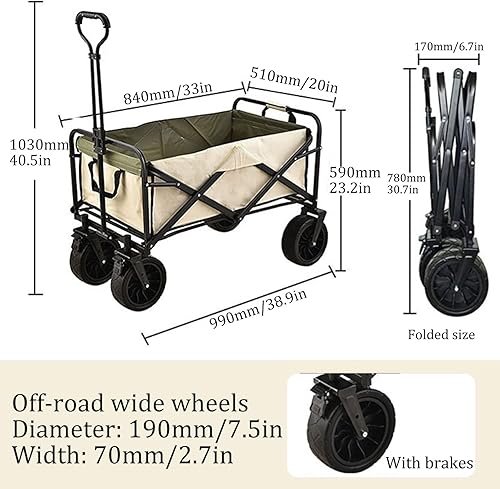 Miniatura 7 de Bgarden Carts,Beige Collapsible Wagon,Sports Outdoor Utility Wagon Folding Garden Wagon Sports Steel Frame Foldable Yard Car Camping Cart with Side