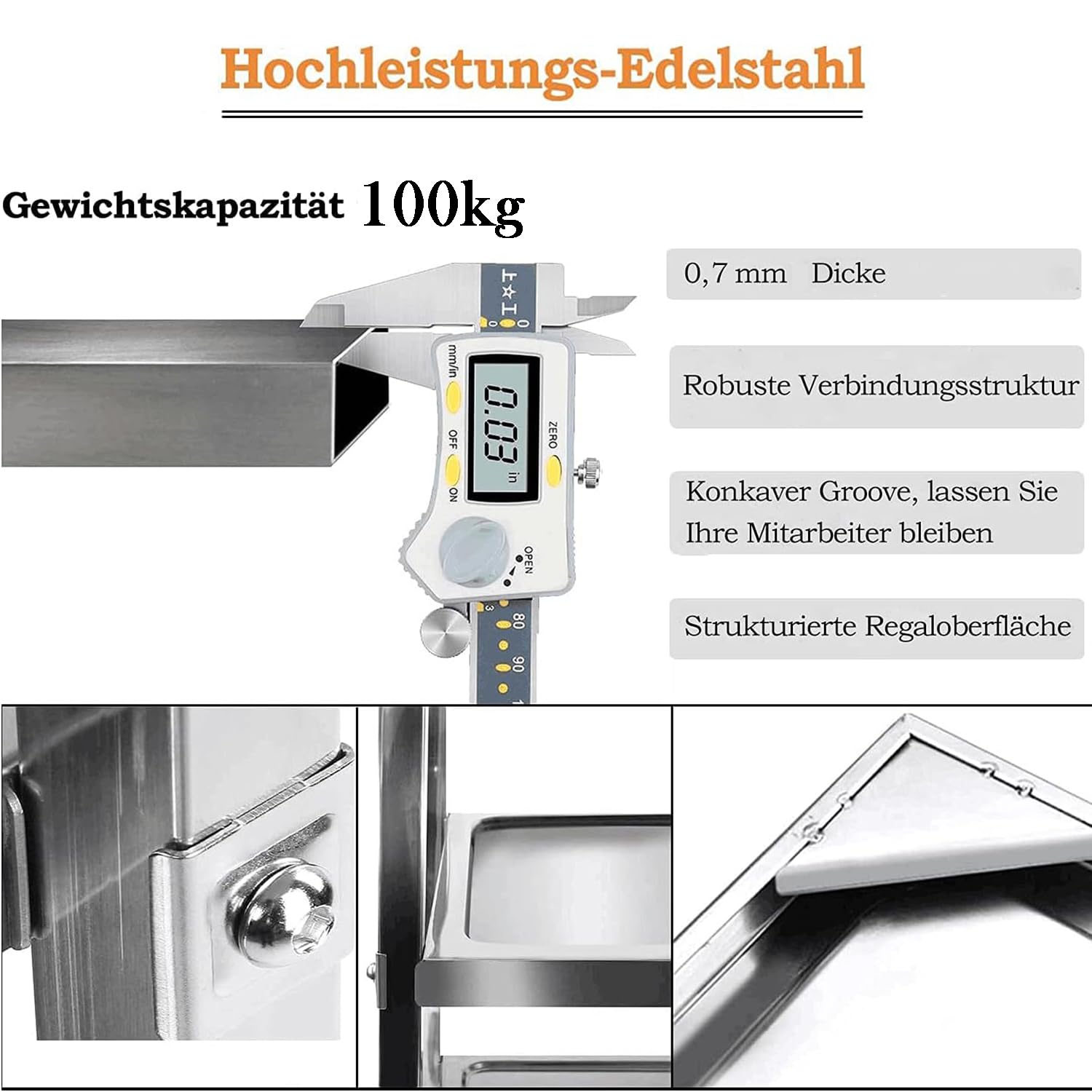 3 Böden Servierwagen Edelstahl Küchenwagen 835 x 750 x 400 mm Speisewagen mit Bremsen Rollen Tragfähigkeit 110kg Transportwagen Service Wagen Rollwagen für Restaurant Hotel Schul Küche