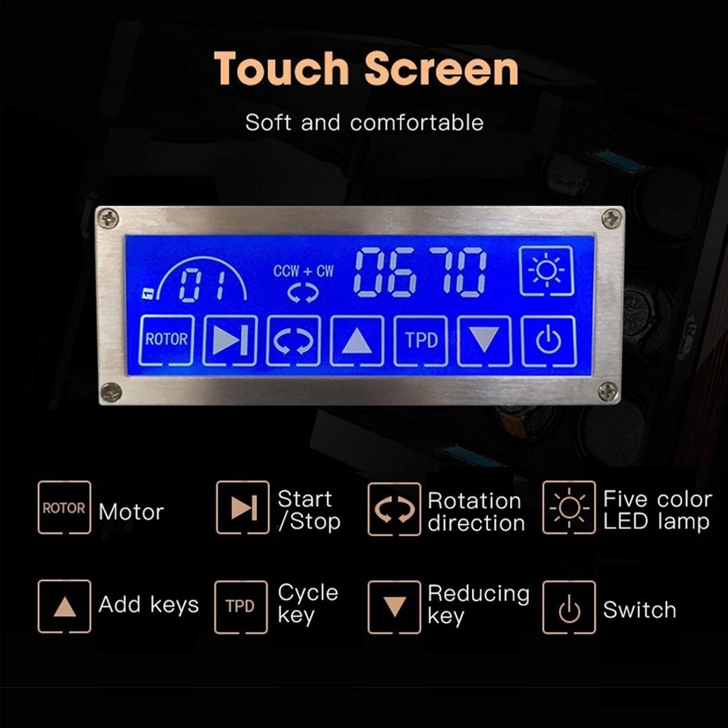 自動時計ワインダーボックス 6 LCDディスプレイ タッチスクリーン 内蔵照明時計ディスプレイ ピアノ仕上げ 静音モーター