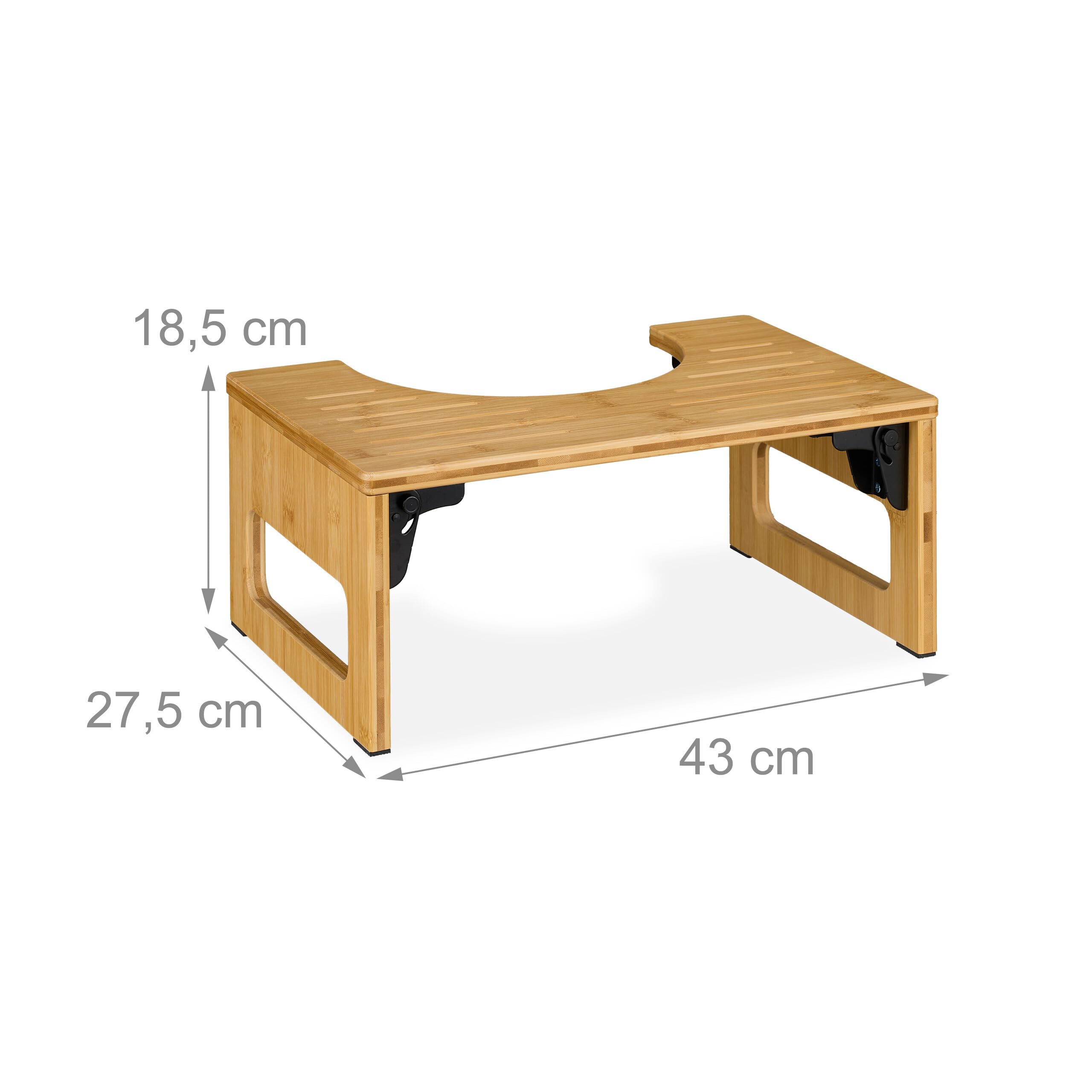 Relaxdays Sgabello per WC Bagno, Sgabellino Pieghevole da Toilette per Adulti, HxLxP: 18,5x43x27,5 cm, bambù, Naturale