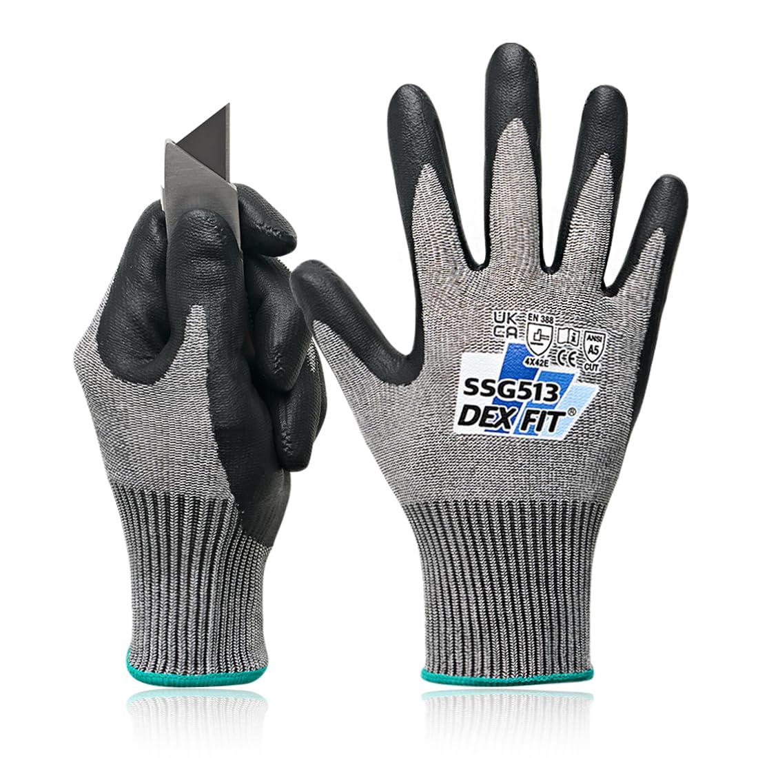 DEX FIT SSG513 Stainless Steel Cut Resistant Gloves, ANSI A5, Durable Non-Slip Nitrile Grip, Touchscreen, Comfort Stretchy Fit, Thin & Breathable, Machine Washable; Grey S (7), 1 Pair — image 1