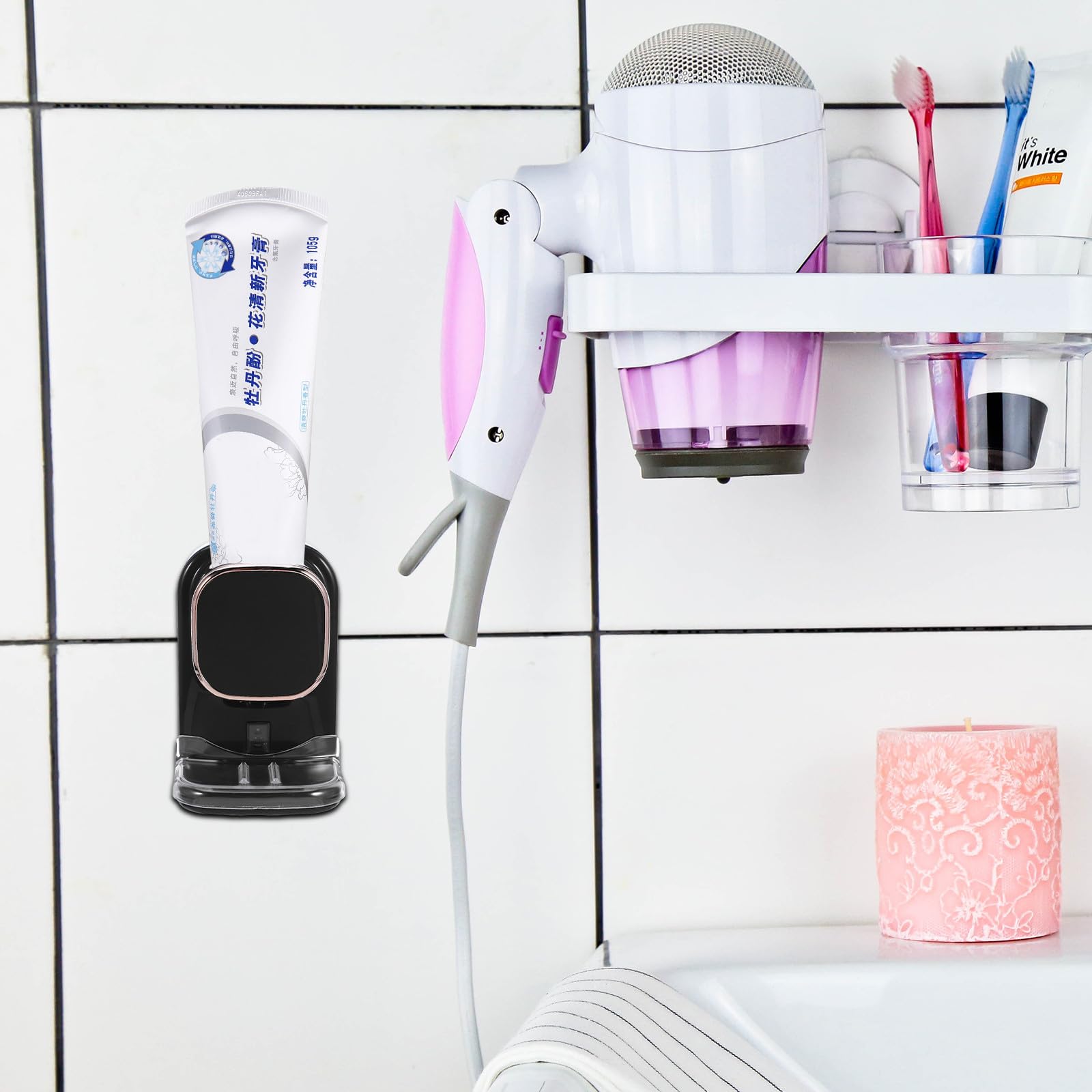 Abaodam Porta Dentifricio a Parete Elettrico Sensore, Dispenser Automatico per Tubetti, Piccolo e Resistente All’usura, per Bagno e Cucina, Strumento Pratico per Adulti