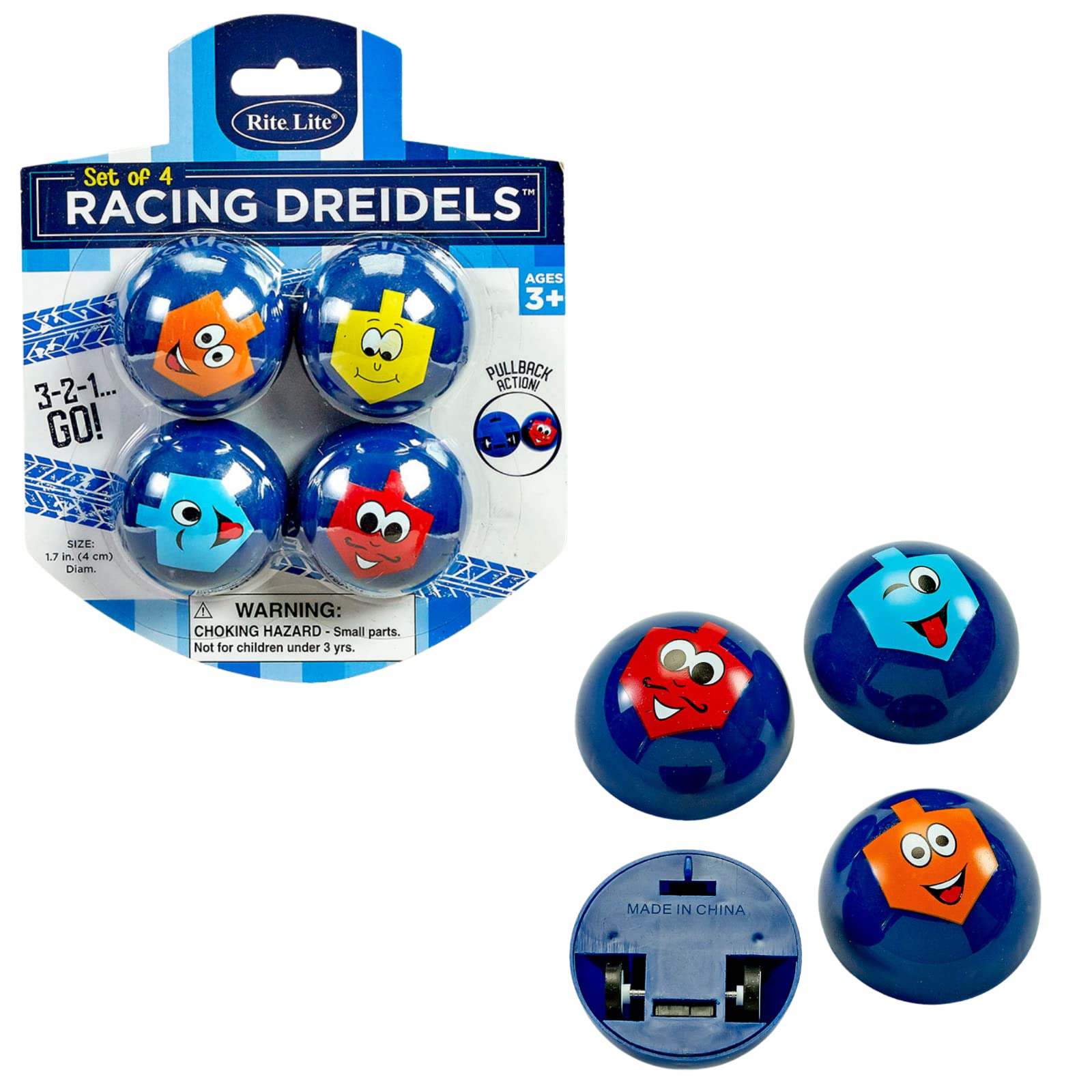 Rite Lite Chanukah Racing Dreidels Set of 4 - Pull Back &