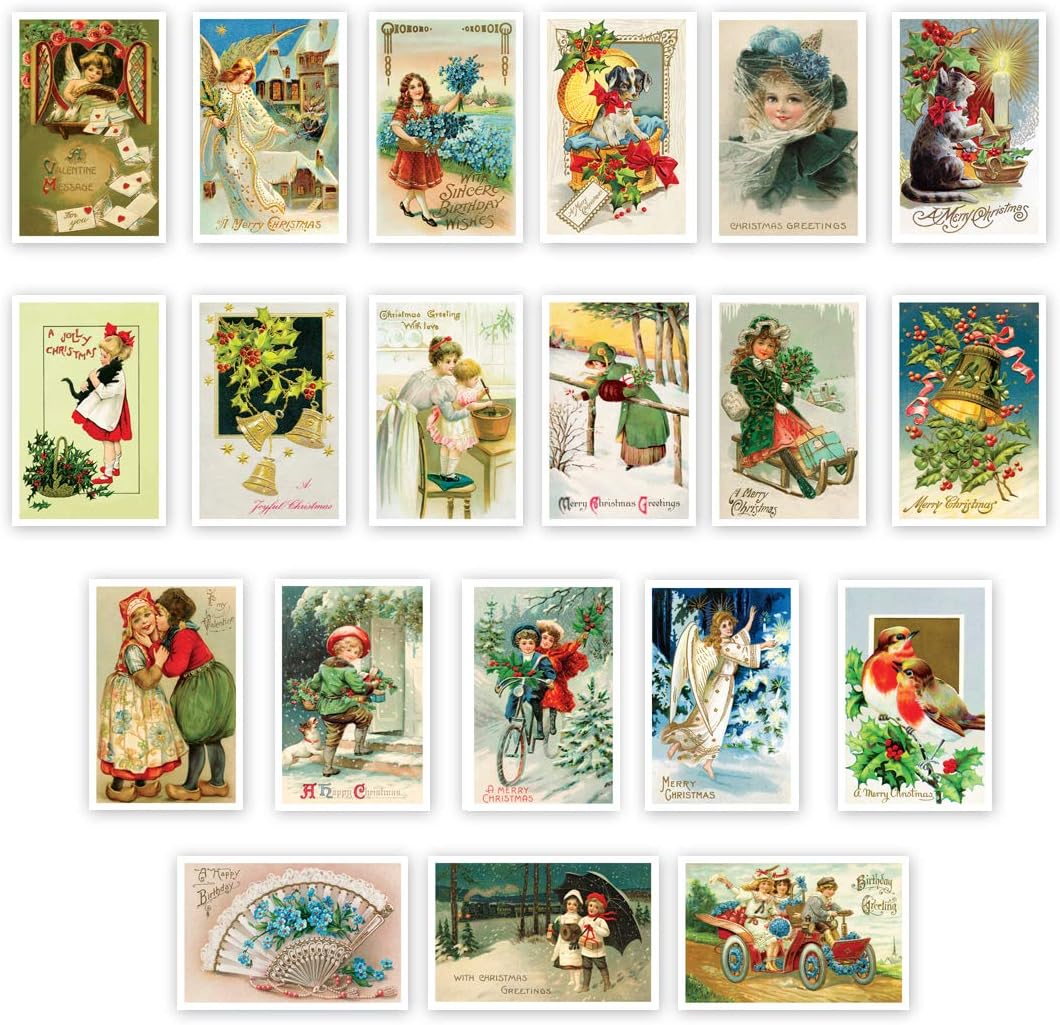 HOLIDAYS Vintage Reprints 1907-1941 postcard set of 20. Festive post card variety pack of 20 postcards. Made in USA.