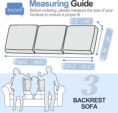 Miniatura 4 de Fundas de cojín grandes para respaldo y respaldo súper elásticas para sofá de 3 cojines, fundas de cojín para respaldo de sofá con hilo de felpilla
