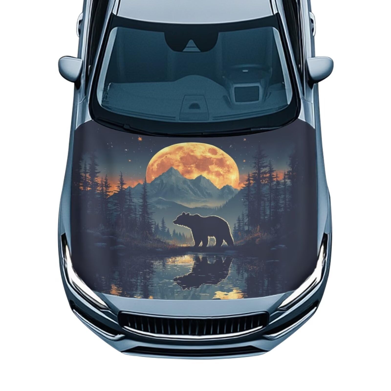 Car Hood Cover All Weather Protection Automotive Exterior Accessories Universal Fit Hood Covers for Cars, Trucks, SUV, or Van Full Coverage with Elastic Band, Forest Bear