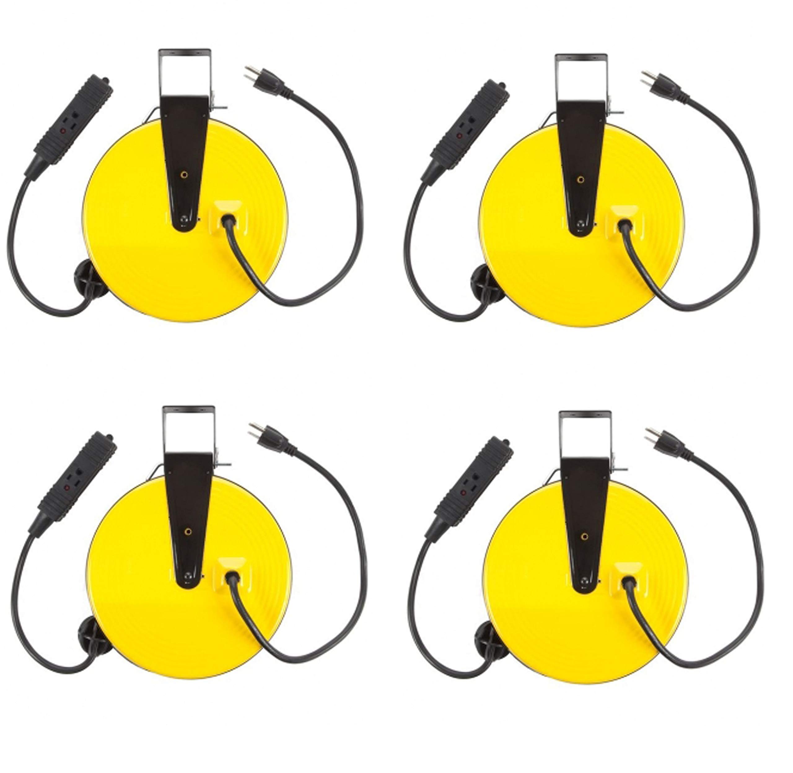 Bayco SL-800 Retractable Metal Cord Reel with 3 Outlets - 30 Foot (Pack of 4)