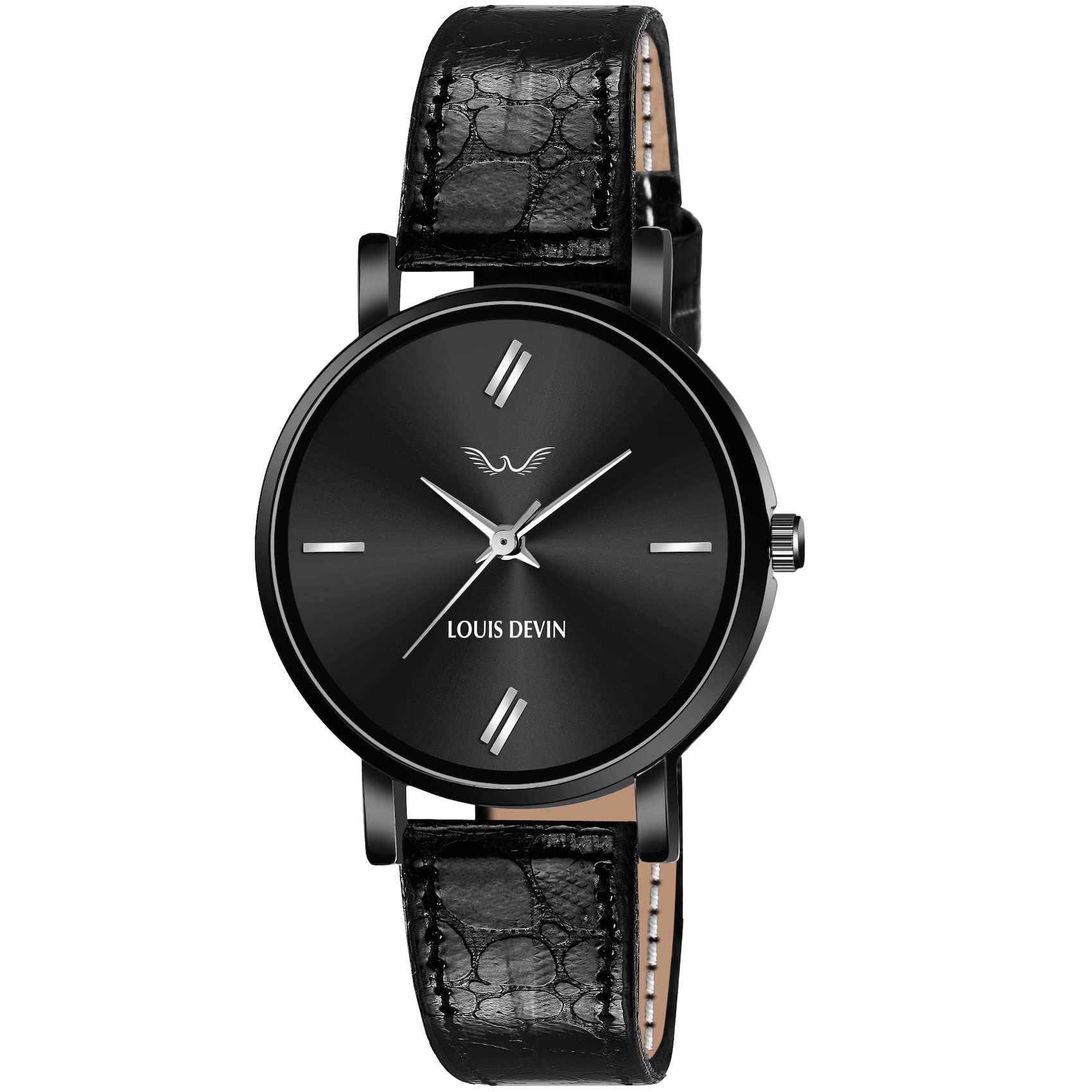 LOUIS DEVIN Black Leather Strap Analog Wrist Watch for Women (Black Dial) | LD-BK164-BLK (B0BVHT55HQ) Amazon Price History, Amazon Price Tracker