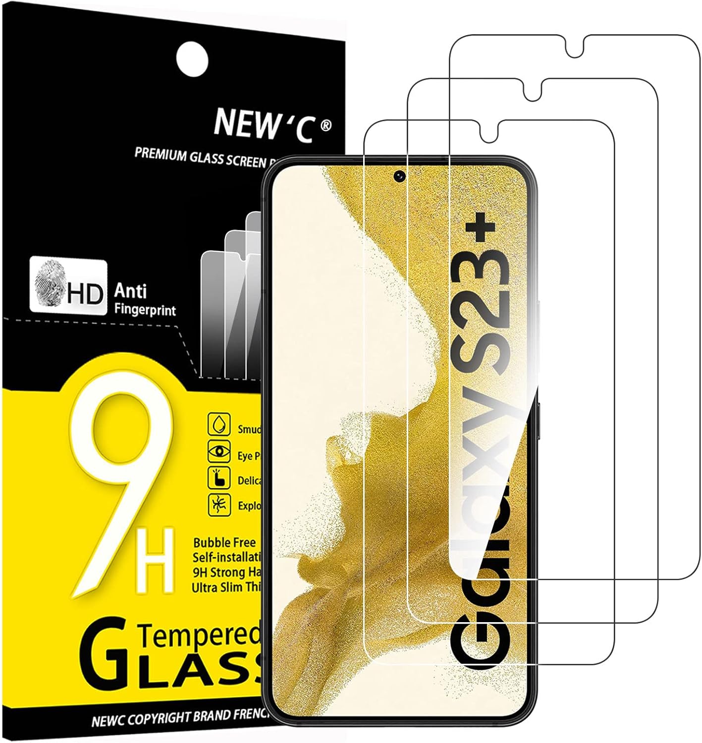 Product image of NEW'C 3 Pack Designed for Samsung Galaxy S23 Plus / S23+ Screen Protector Tempered Glass, Anti Scratch, Bubble Free, Ultra Resistant