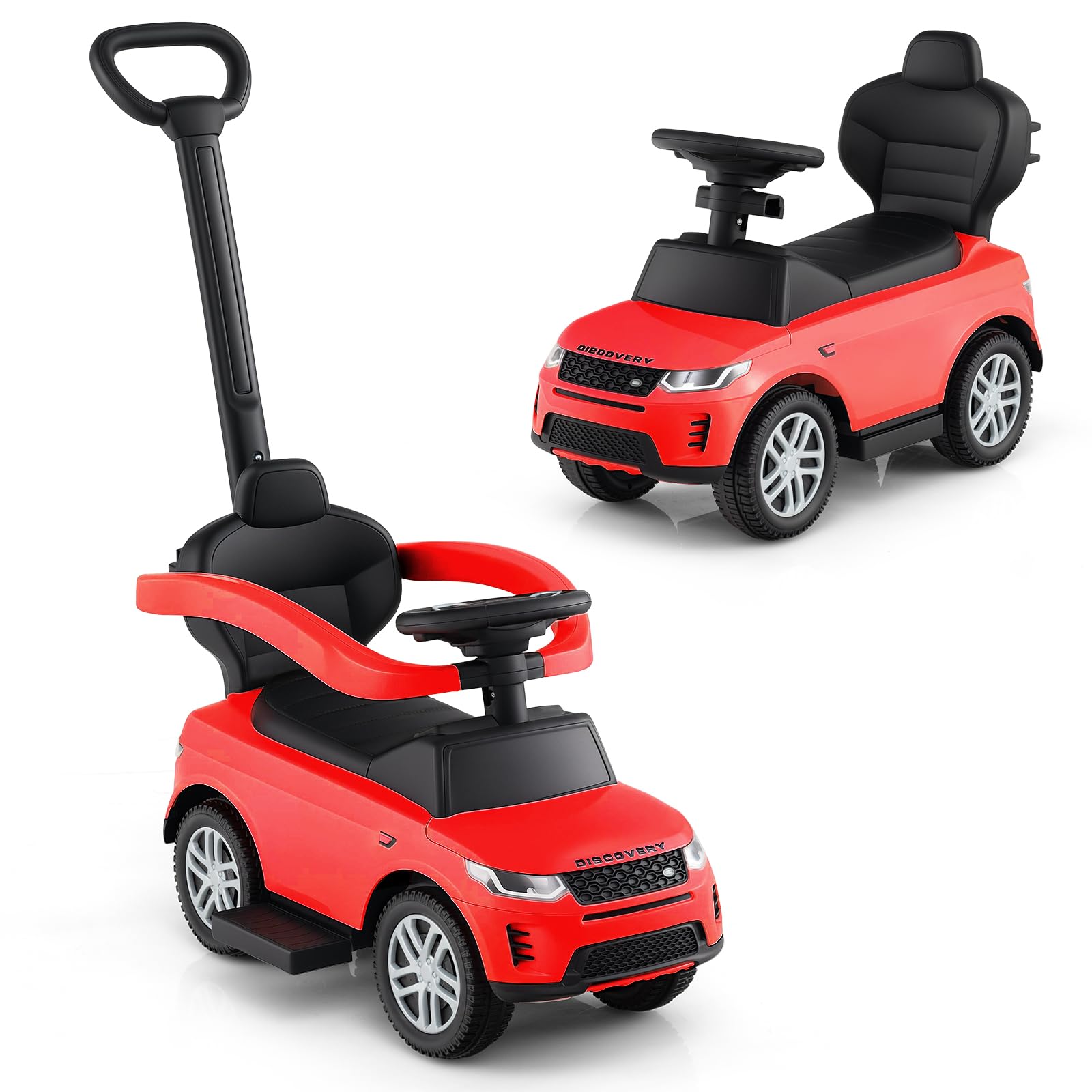 Licensed Landrover Push Car for Toddlers by INFANS, 3 in 1 Sliding Walking Car with Push Handle, Horn, Music, Underneath Storage, Foot-to-Floor Ride on Toys for Boys Girls (Red)