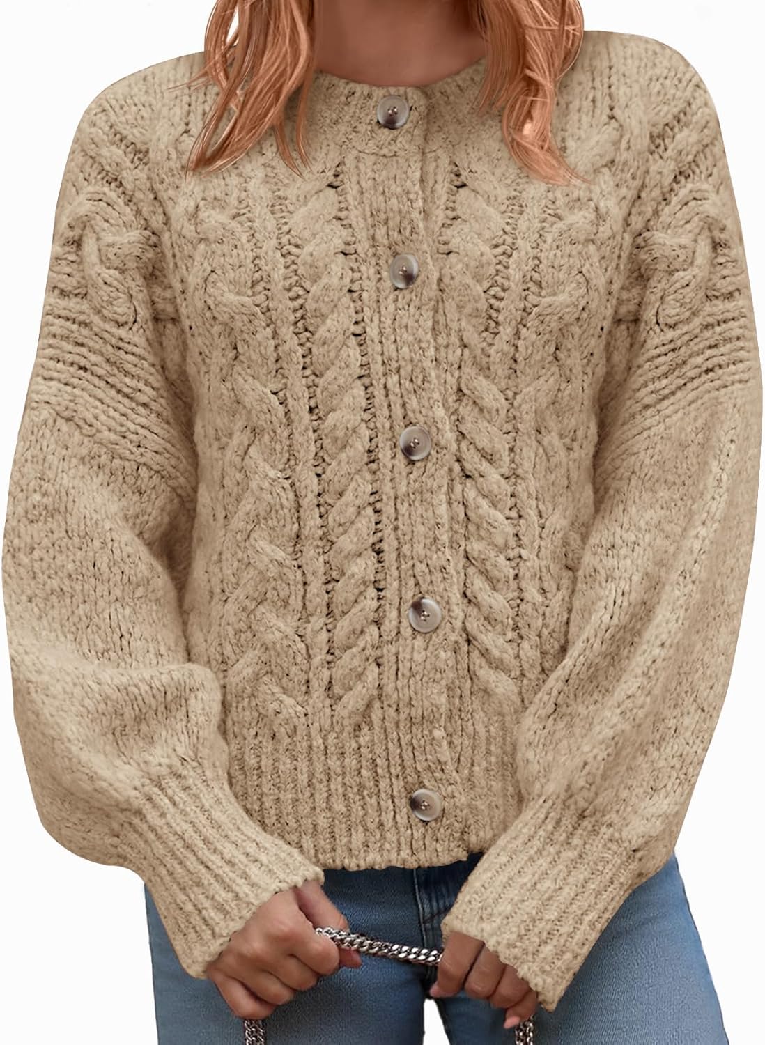 Yousify Womens Open Front Cardigan Sweaters Casual Cable Knit Long Sleeve Button Down Chunky Loose Fall Sweater