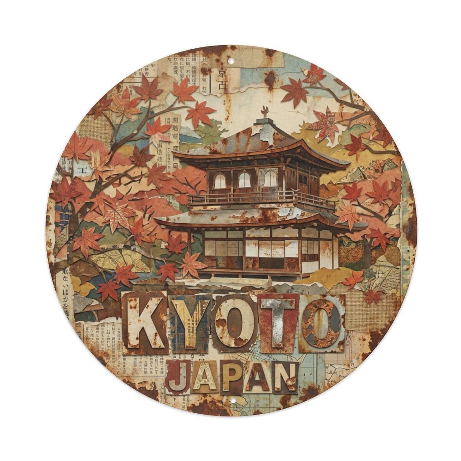 Vintage Travel Kyoto Japan Heart Vintage Metal Tin Sign Plaque Wall Decor for Cafe, Club Bar, Office, Garden Metal Poster 8x8Inch