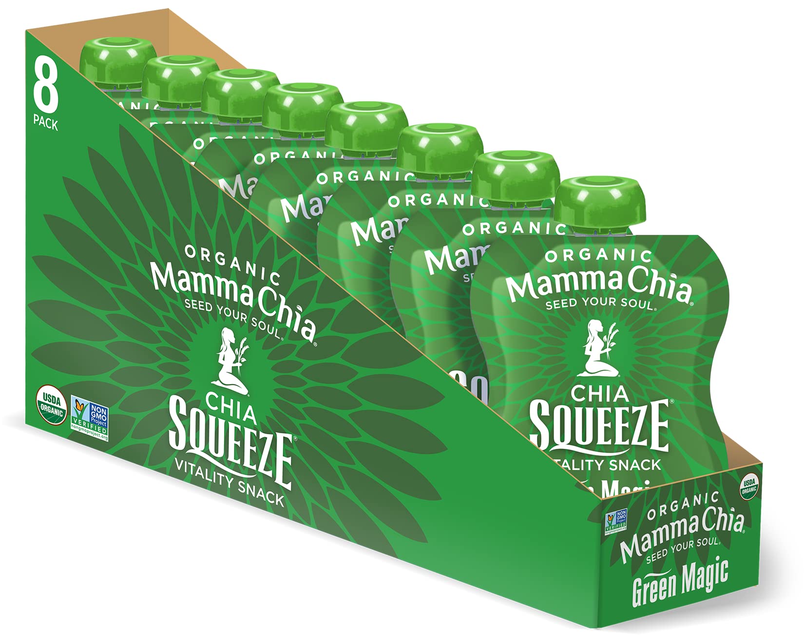 Mammachia Organic Chia Squeeze Vitality Snack, Green Magic, Good Source of Fiber, No Added Sugar, Vegan Friendly, Kosher, USDA Certified Organic, Gluten Free & Non-GMO, 3.5 Ounce Chia Pouches (Pack of 16)USDA Organic