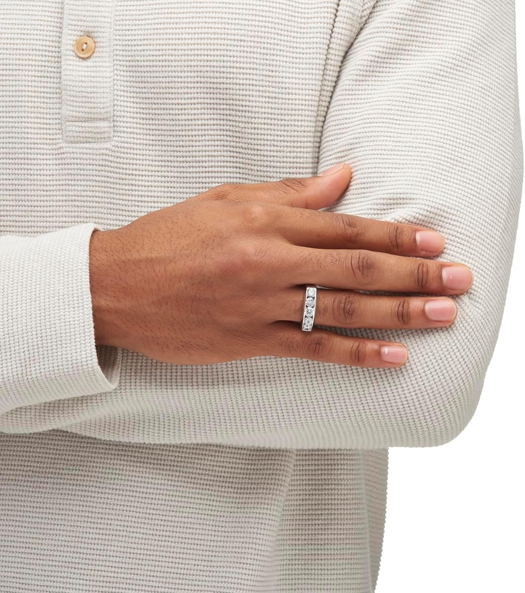 Men's Platinum over Sterling Silver Round Cubic Zirconia Channel Set Wedding Band Ring