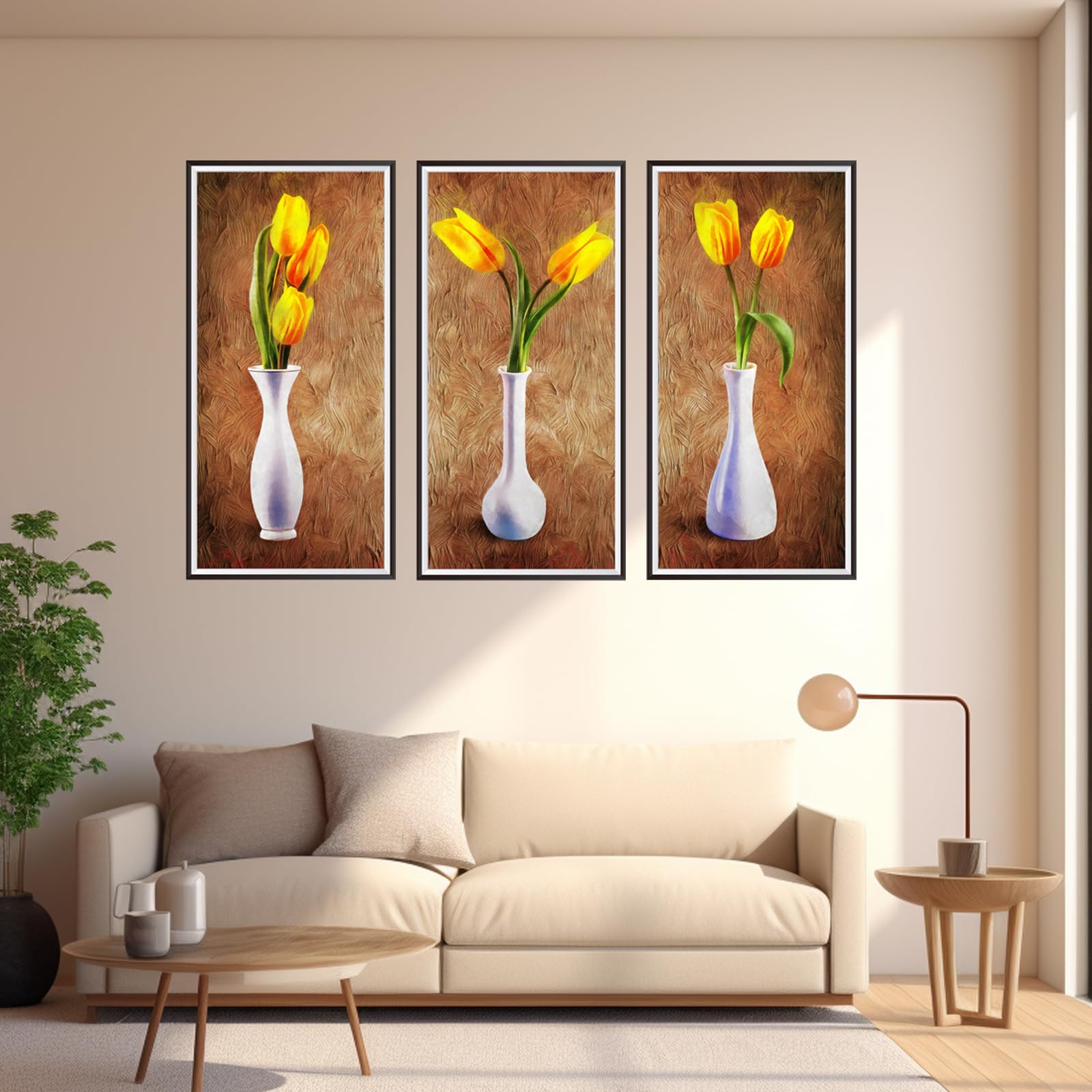 3 sztuki tatuaży ścienne do salonu, wazony 3D, naklejki do ścian, wazon, tulipany, zielone rośliny, dekoracja ścienna (30 x 60 cm)