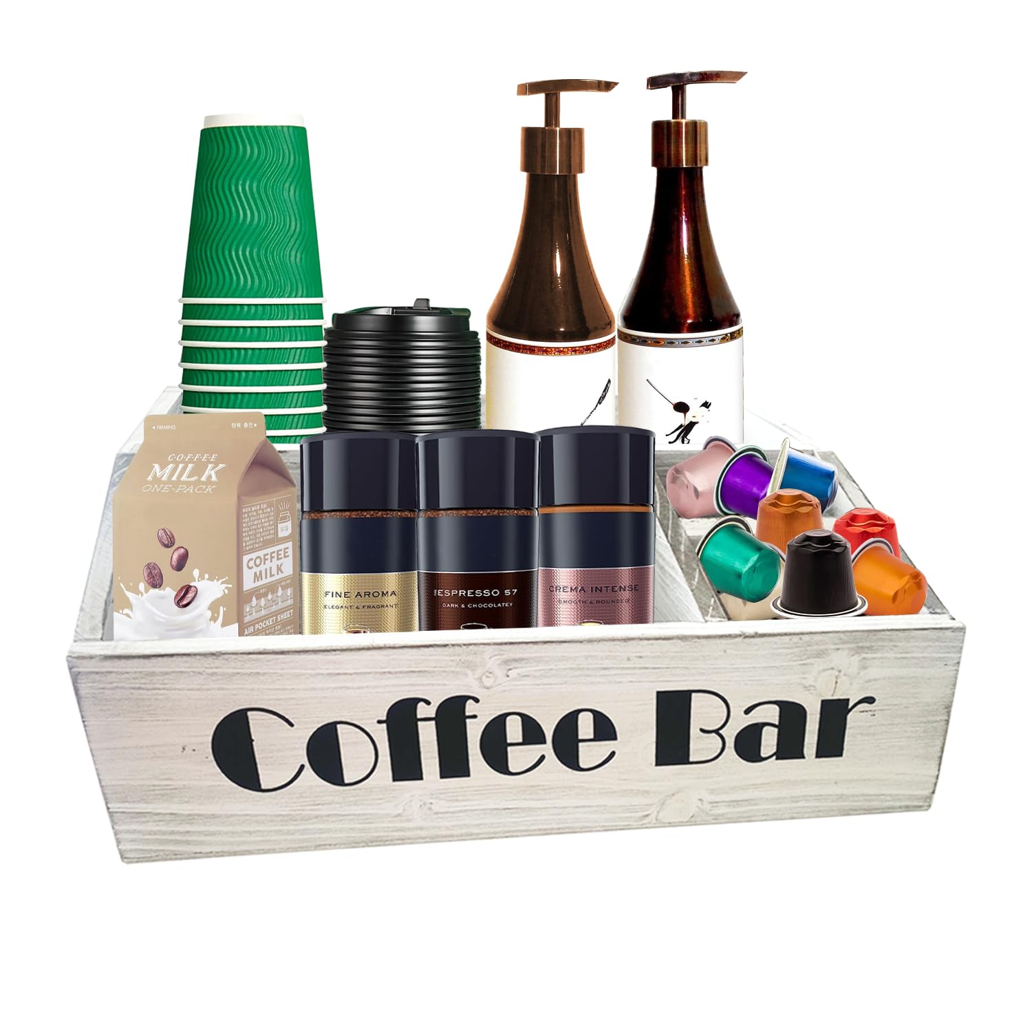 Coffee Station Organizer, Office Decor for Counter, Wooden Coffee Bar