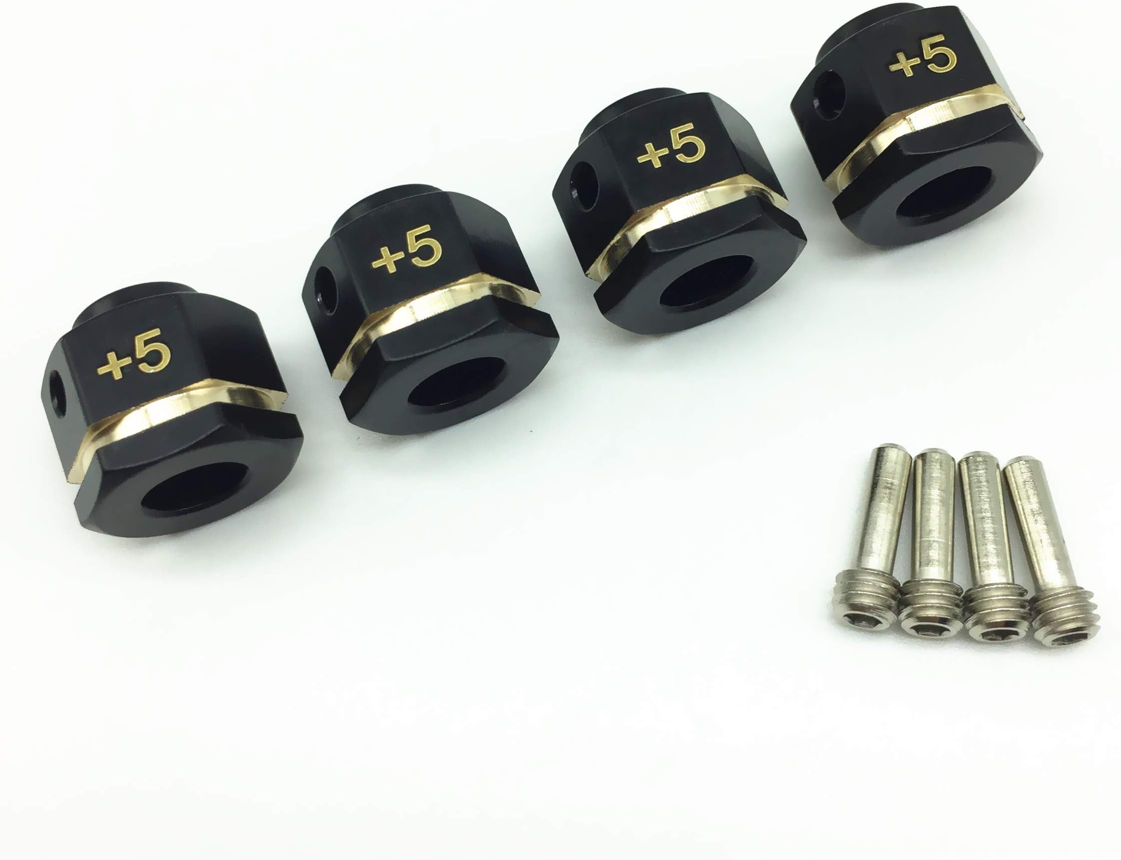 Treal Brass Extended Wheel Hubs Hex Pins Black 4pcs-Set Compatible with TRX-4 RC Car +5mm