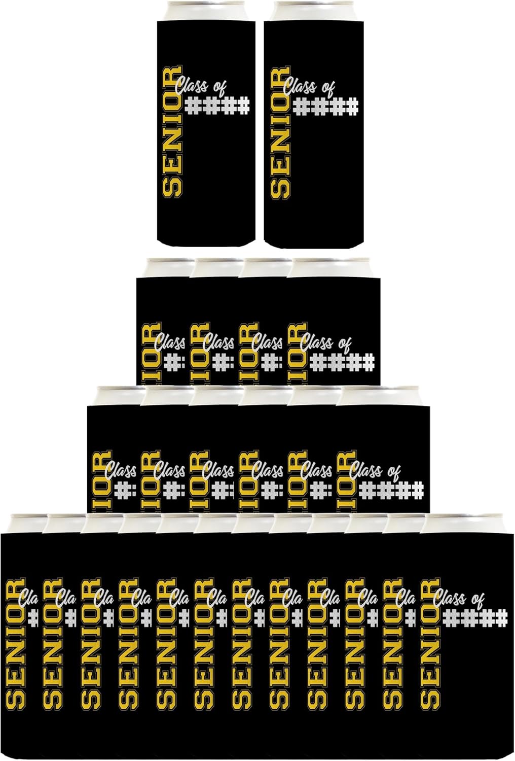 Graduation Drink Cooler Class of 2026 Senior Class of 20XX Gold Text 24-Pack Personalized Ultra Slim Can Drink Thermocoolers Party Pack