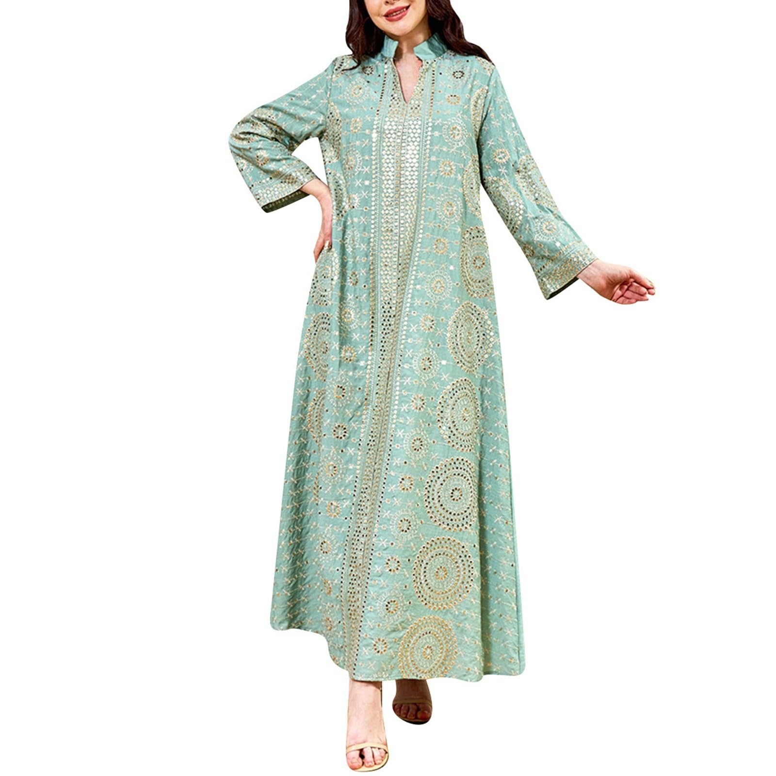 Elegante Abaya Musulmán de Noche con Bordado de Lentejuelas y Manga Larga para Eventos Formales y