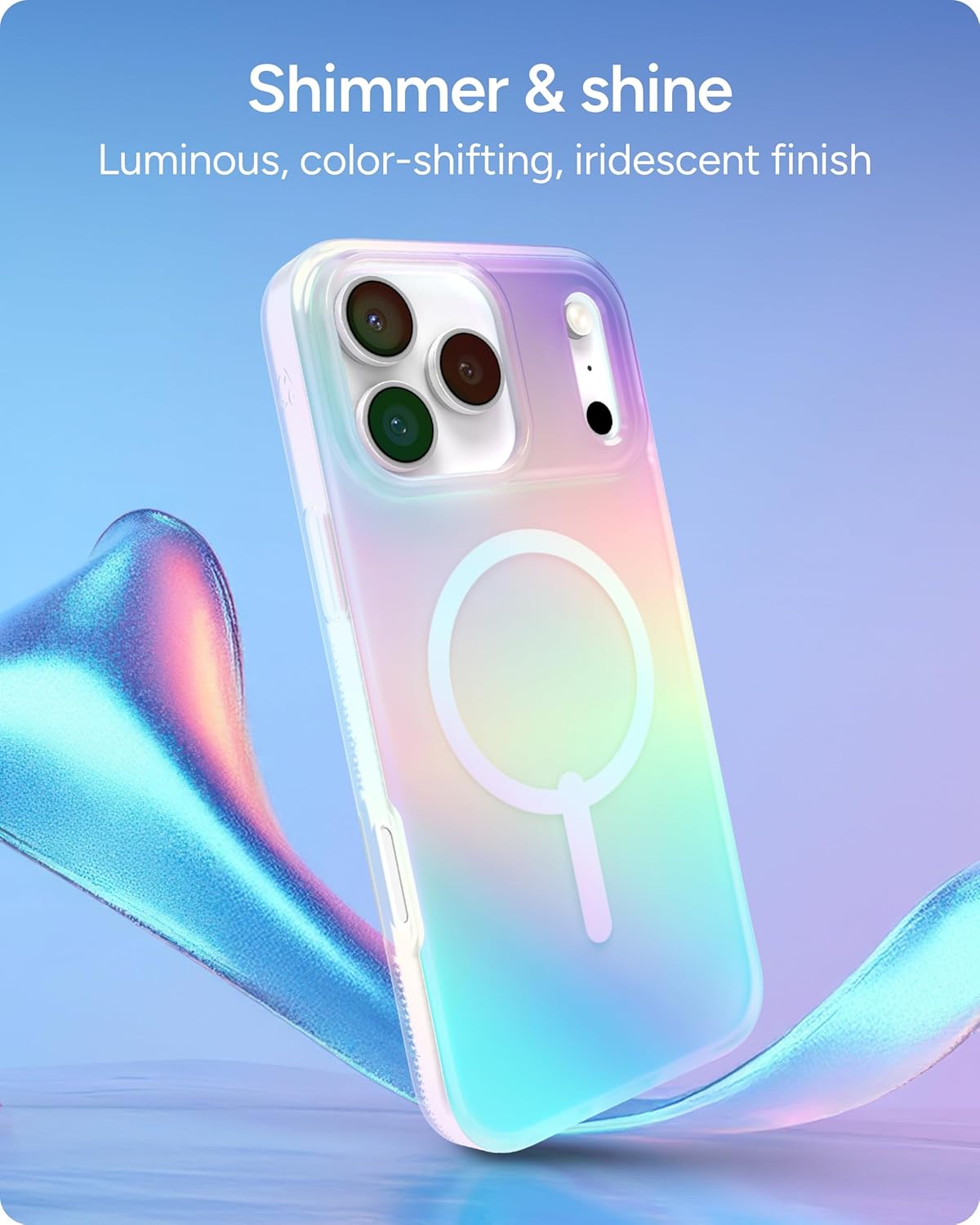 ZAGG Milan Snap Case for iPhone 17 Pro Max - Iridescent, Graphene Strengthened Phone Case with Drop Protection (13ft/4m), Textured Edges & Sparkle Design, MagSafe Charging Compatible
