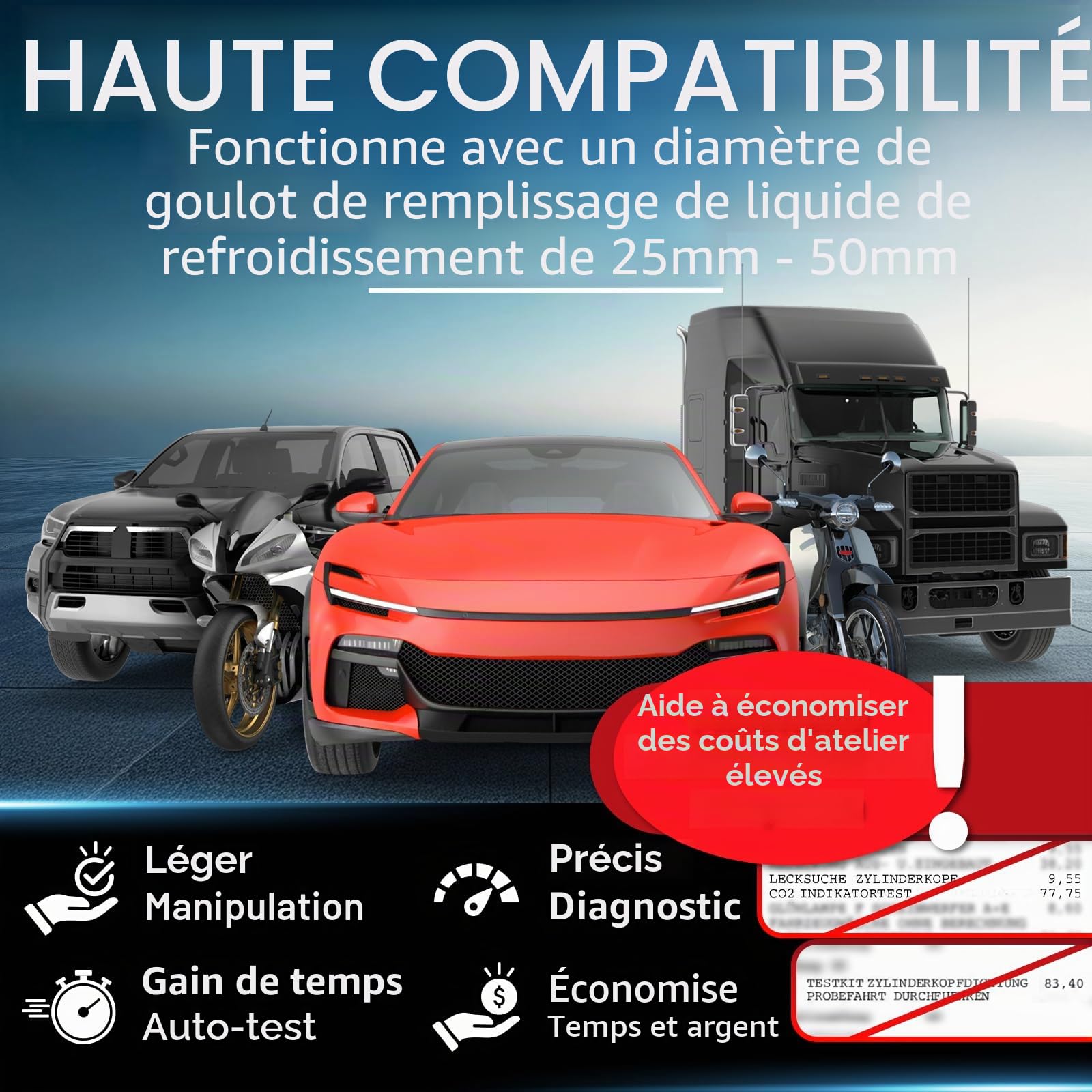 Heimwert Testeur de Joint de Culasse Sans Vis, Test de Fuite de Liquide de Refroidissement Extrêmement Bon Marché et Fiable par Changement de Couleur, Testeur de CO2, Eau de Refroidissement et Culasse