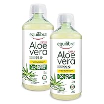Equilibra Aloe Vera da Bere, 100% Pura Polpa di Aloe, 2×1000 ml per 40 Giorni, Azione Depurativa e Lenitiva, Senza Zuccheri, con Polisaccaridi, Da Bere Puro o Diluito in Acqua