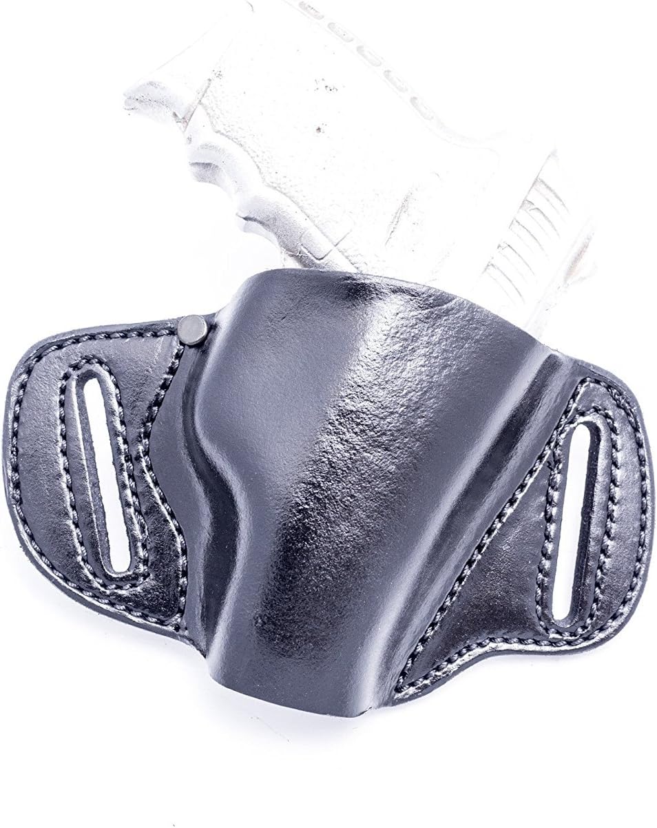 OUTBAGS USA LP3P290 (Black-Right) Black Full Grain Heavy Leather OWB Open Carry Pancake, Side Carry Belt Holster for Sig Sauer P290 P290RS 9mm. Handcrafted in USA.