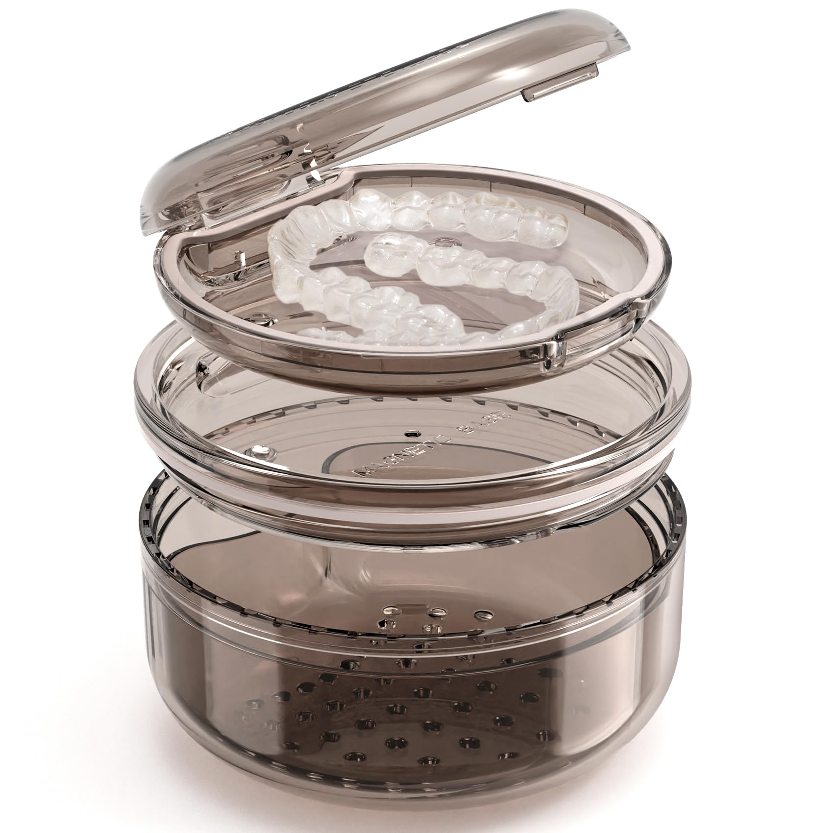 Denture Case Retainer Cleaning Case: 2 in 1 Retainer Case, No-Leak Denture Bath Box Cup, Complete Clean Care for Dentures, Clear Braces, Mouth Guard,