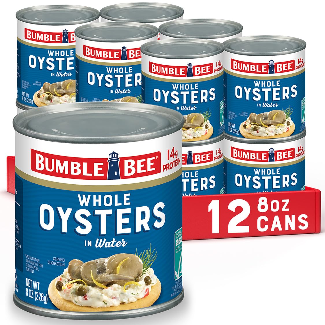 Bumble Bee Premium Whole Canned Oysters, 8oz Cans (Pack of 12) - Gluten Free, 14g Protein, Ready-to-Eat Keto Seafood Snack