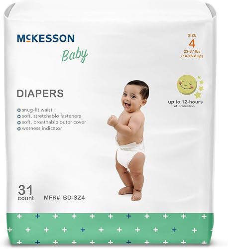 McKesson Pañales para bebé, talla 4 (22 libras a 37 libras), 31 unidades, 1 paquete