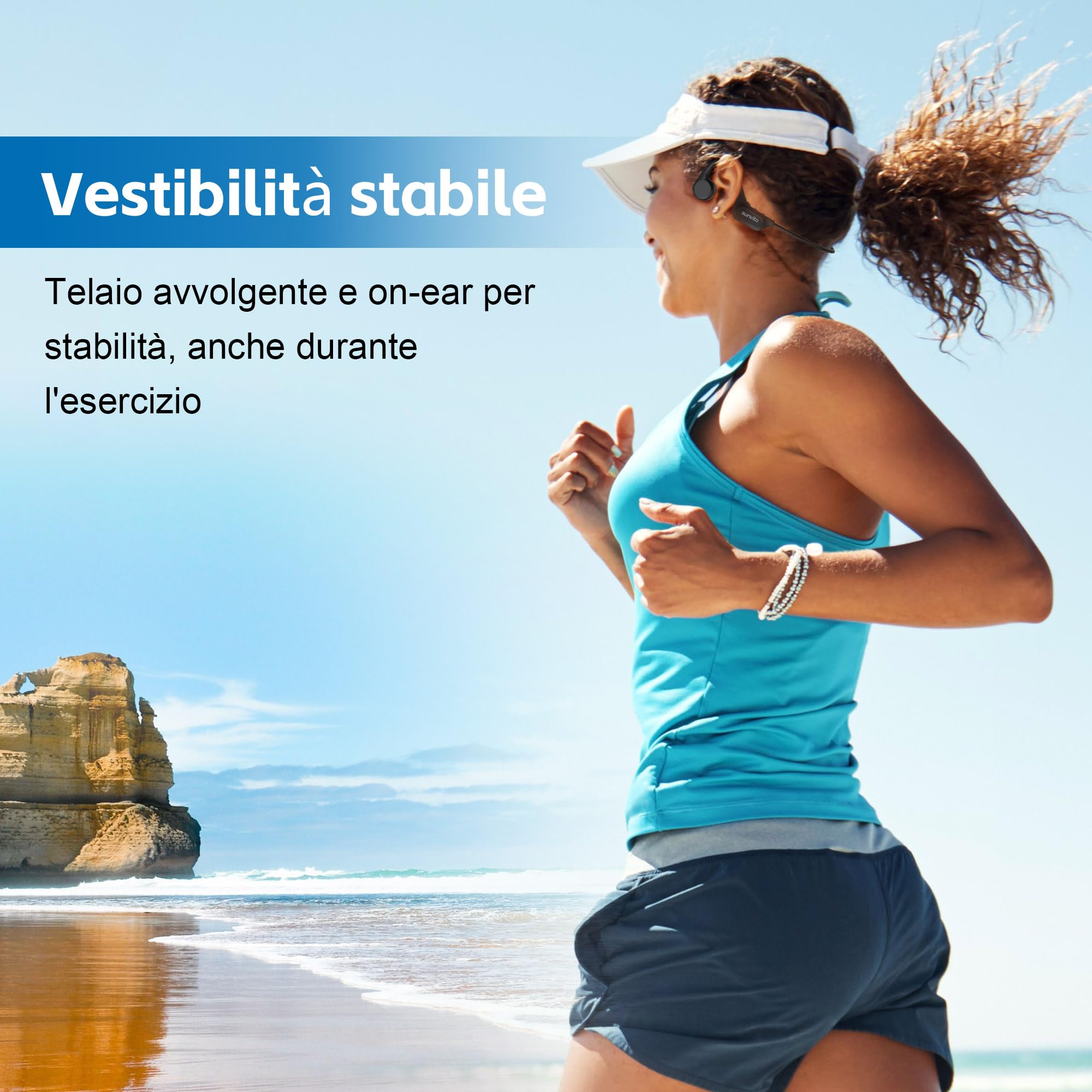 sunvito Cuffie Conduzione Ossea, Auricolari Nuoto Impermeabili IP68, Cuffie Aperte Wireless Bluetooth 5.3, Memoria 32G Integrata per Esercizio all'Aperto, Corsa, Viaggi, Ciclismo, Nuoto