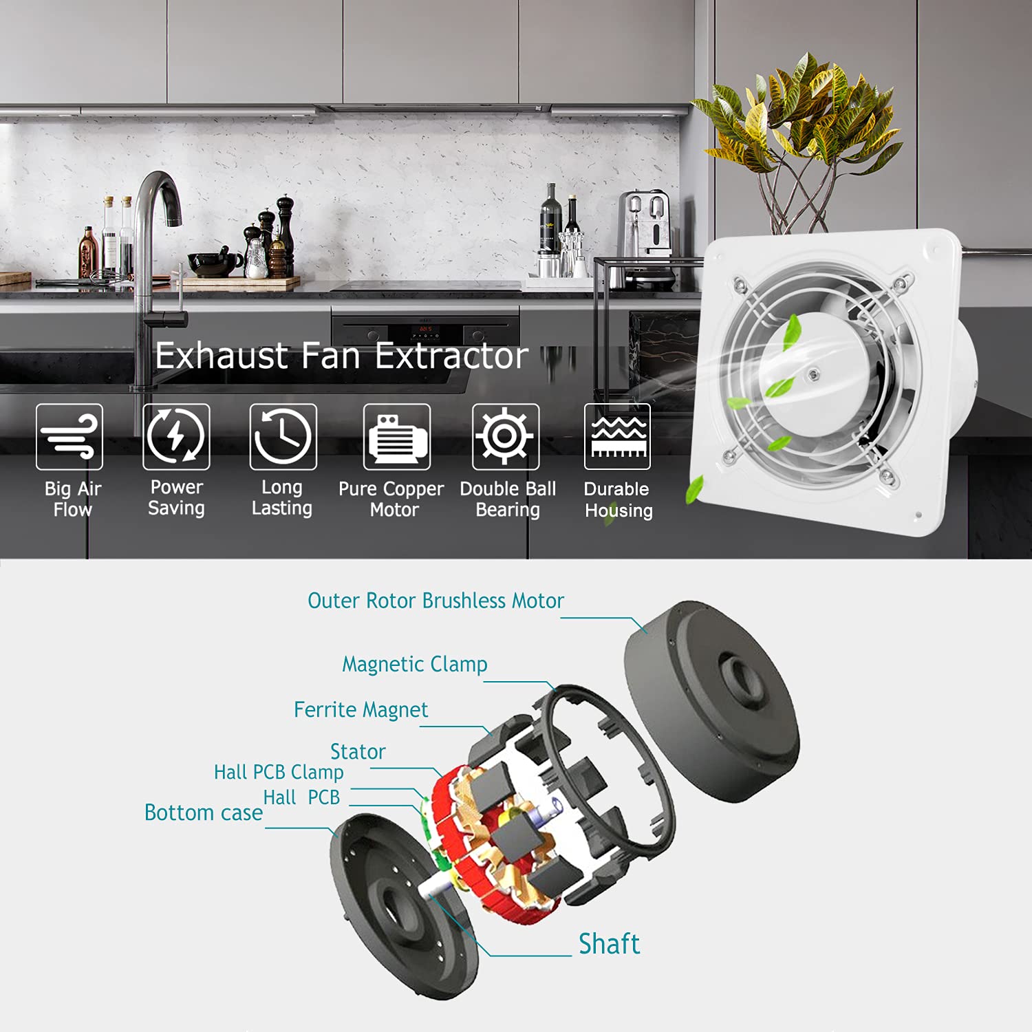 Buy HG POWER 6 Inch Exhaust Fan, 308CFM Through Wall Fan Bathroom