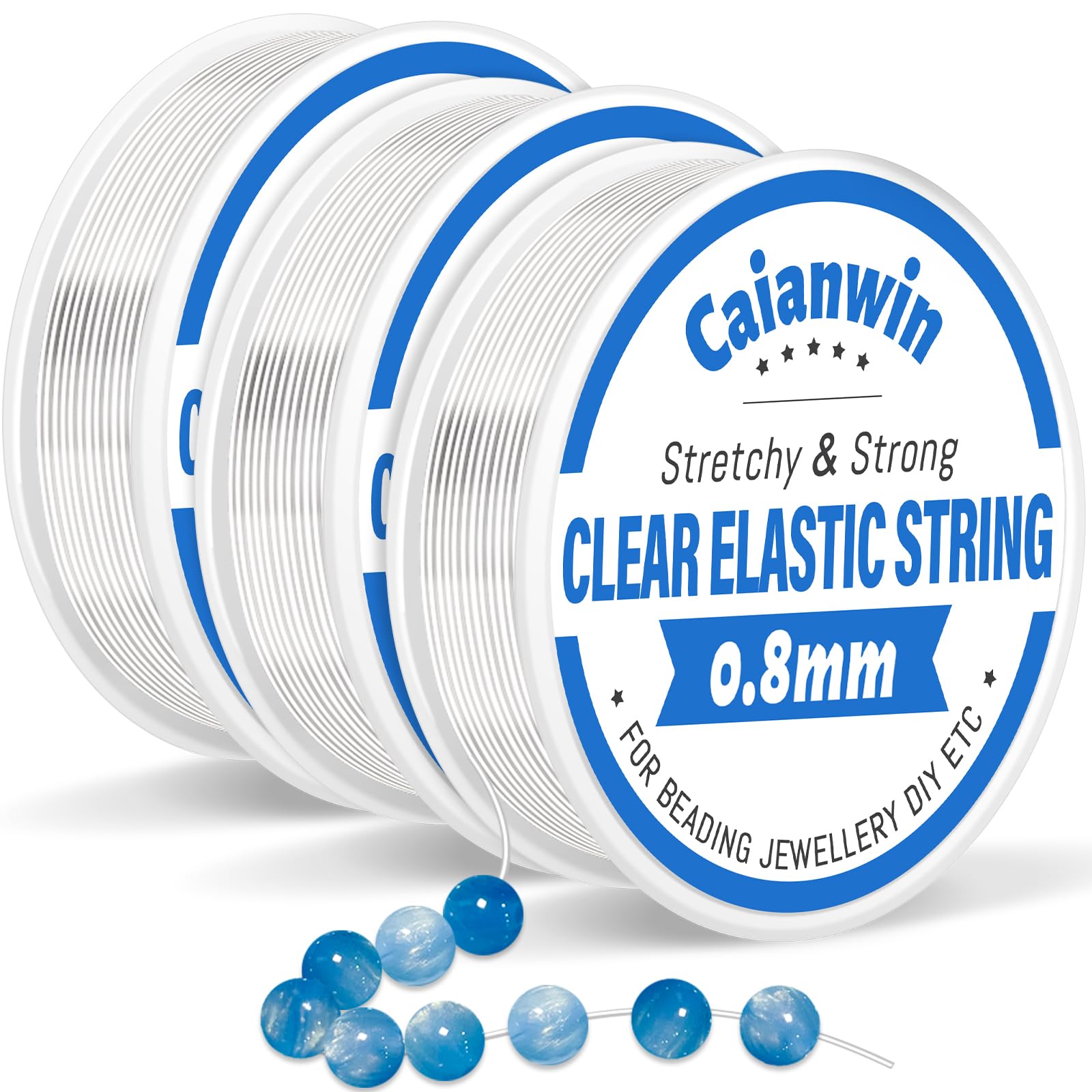 90M/0.8mm Perlen Faden für Armbände, Caianwin 3 Spule Transparente Elastische Schmuckfaden Nylonschnur für Armbänder Perlenschmuck Basteln
