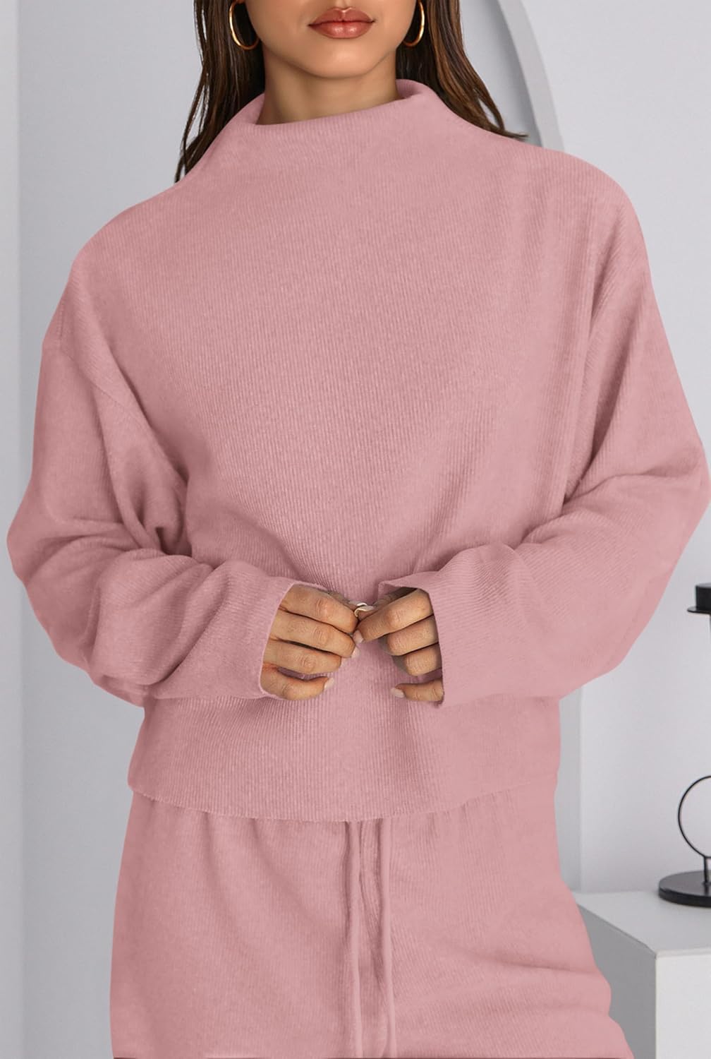 PRETTYGARDEN Women Spring Sweatsuits Two Piece Sets Mock Neck Long Sleeve Knit Tops Wide Leg Pants Lounge Set Travel Outfits - Image 4