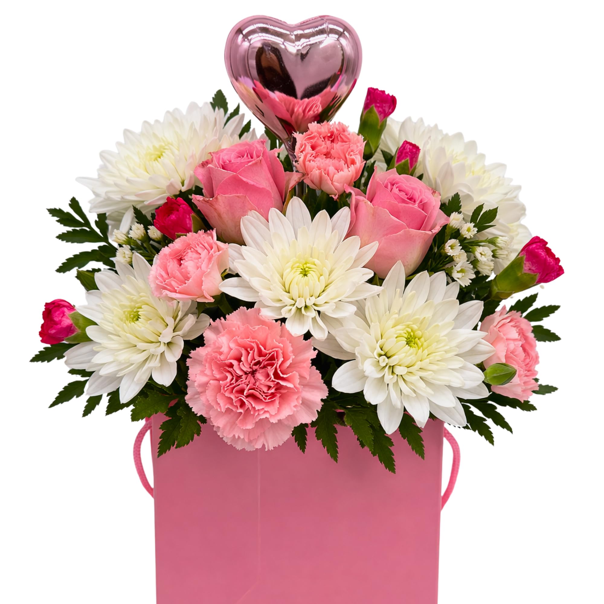 Homeland Florists Fresh Flowers - Luxury Pink Gift Bag Arrangement of Roses, Carnations - Handwritten Card - The Perfect Floral Gift