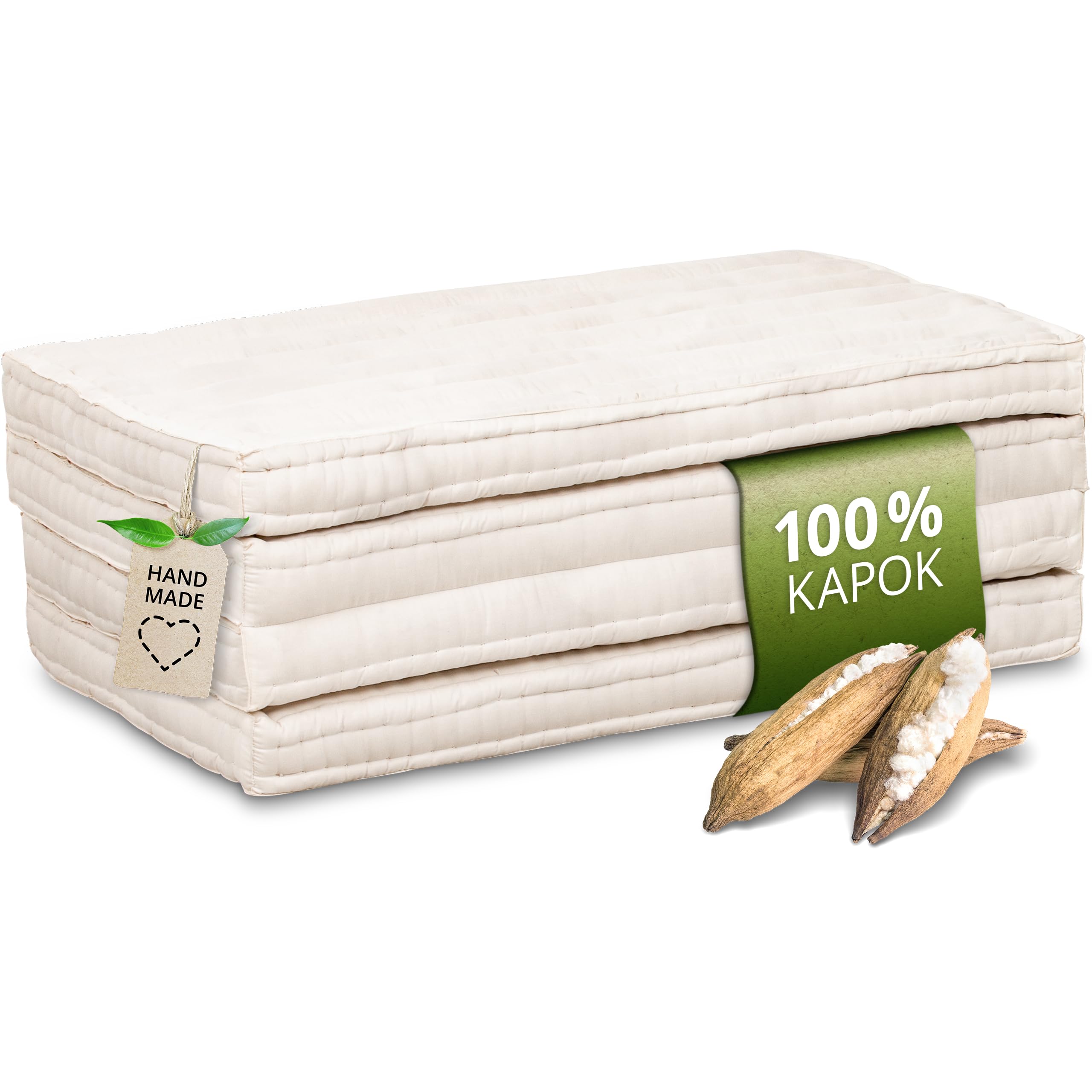 colchón Plegable con Relleno de kapok - 200x90x8cm - colchón de Invitados Plegable, para Furgonetas Camper, Funda de algodón (Crema)