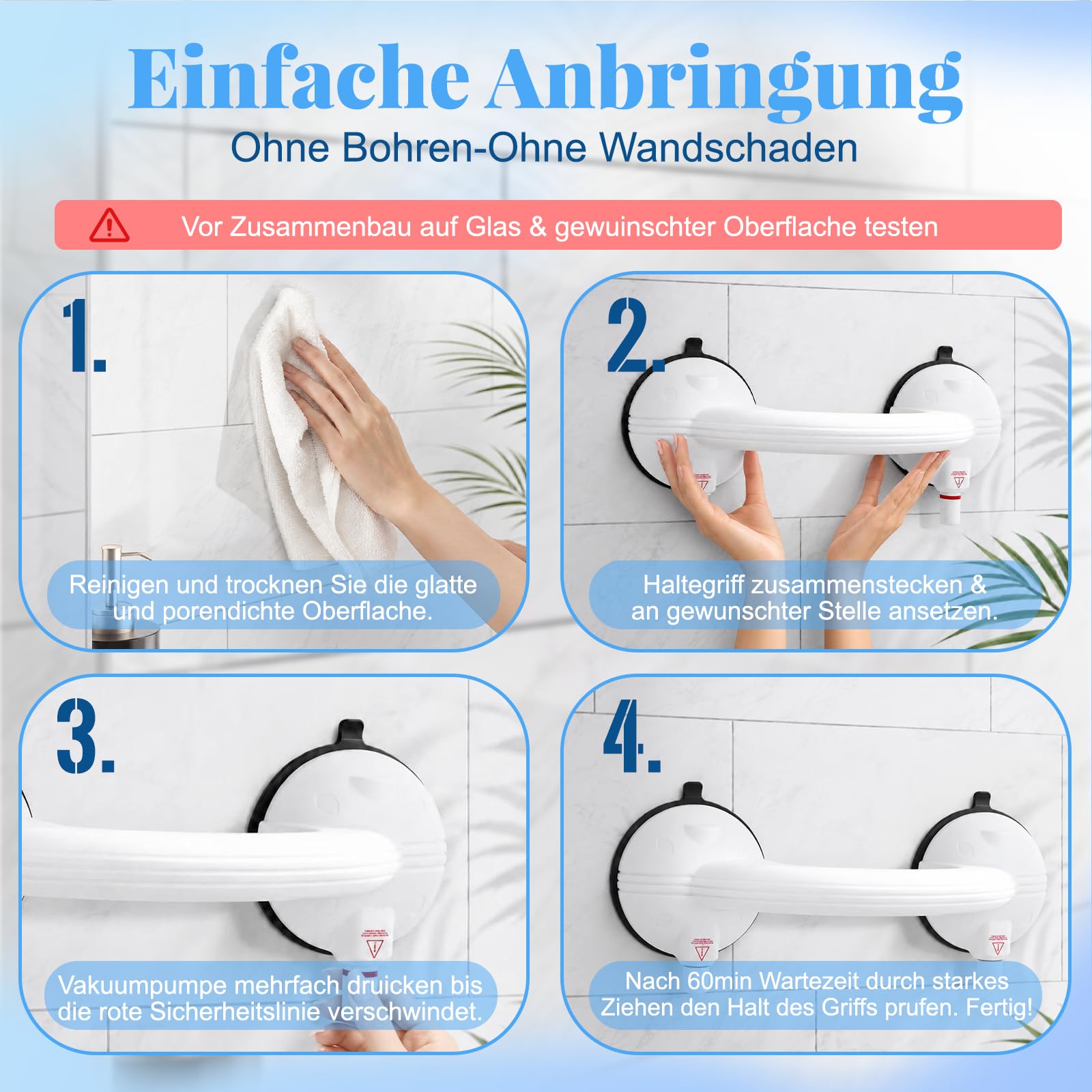 Haltegriffe für Senioren, Haltegriff Dusche mit Saugnapf bis 150KG, 34.5 CM