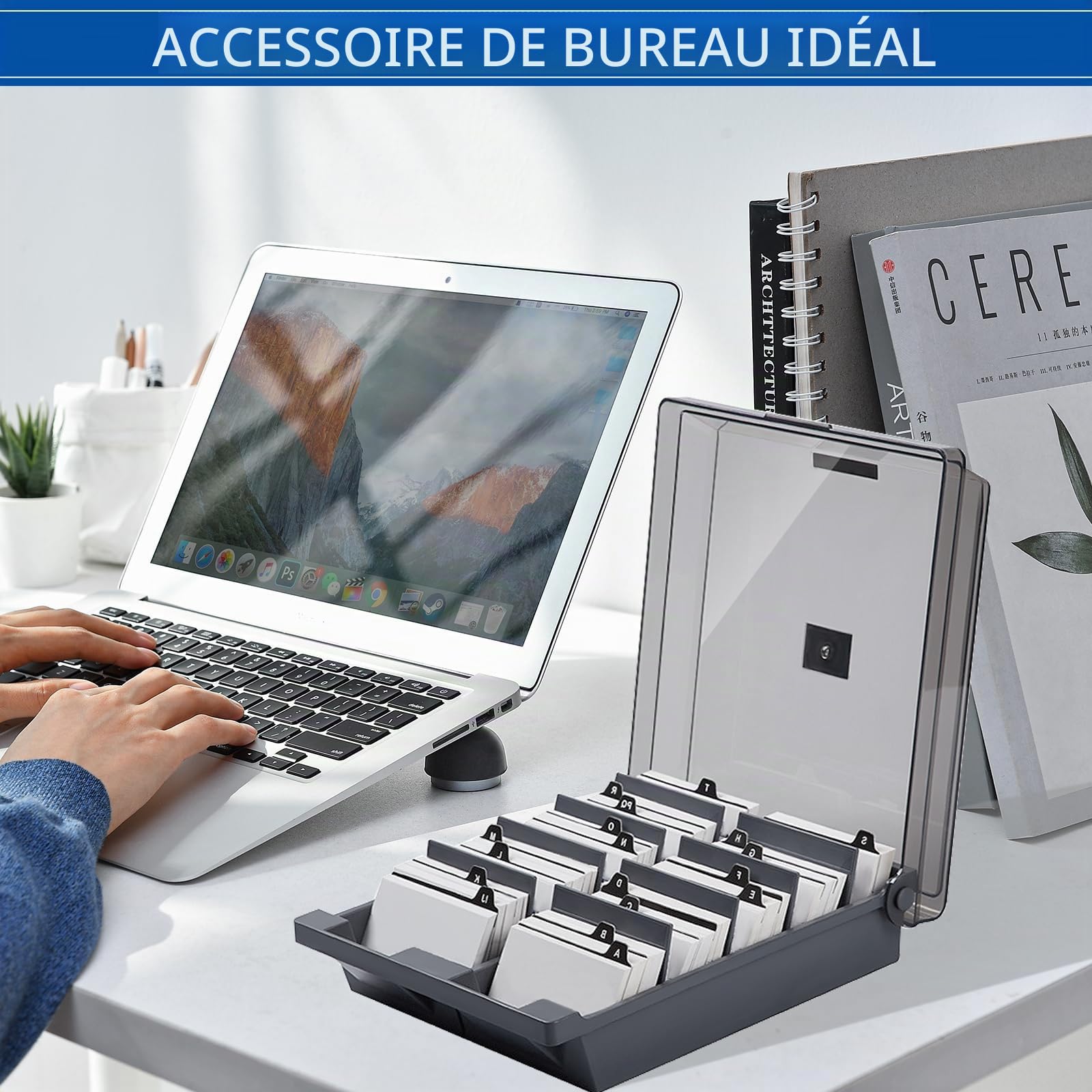 Porte-cartes de Visite, 1000 Cartes Grande Capacité Boîte de Rangement pour Cartes de Visite avec 8 séparateurs et onglets d'index A-Z (gris)