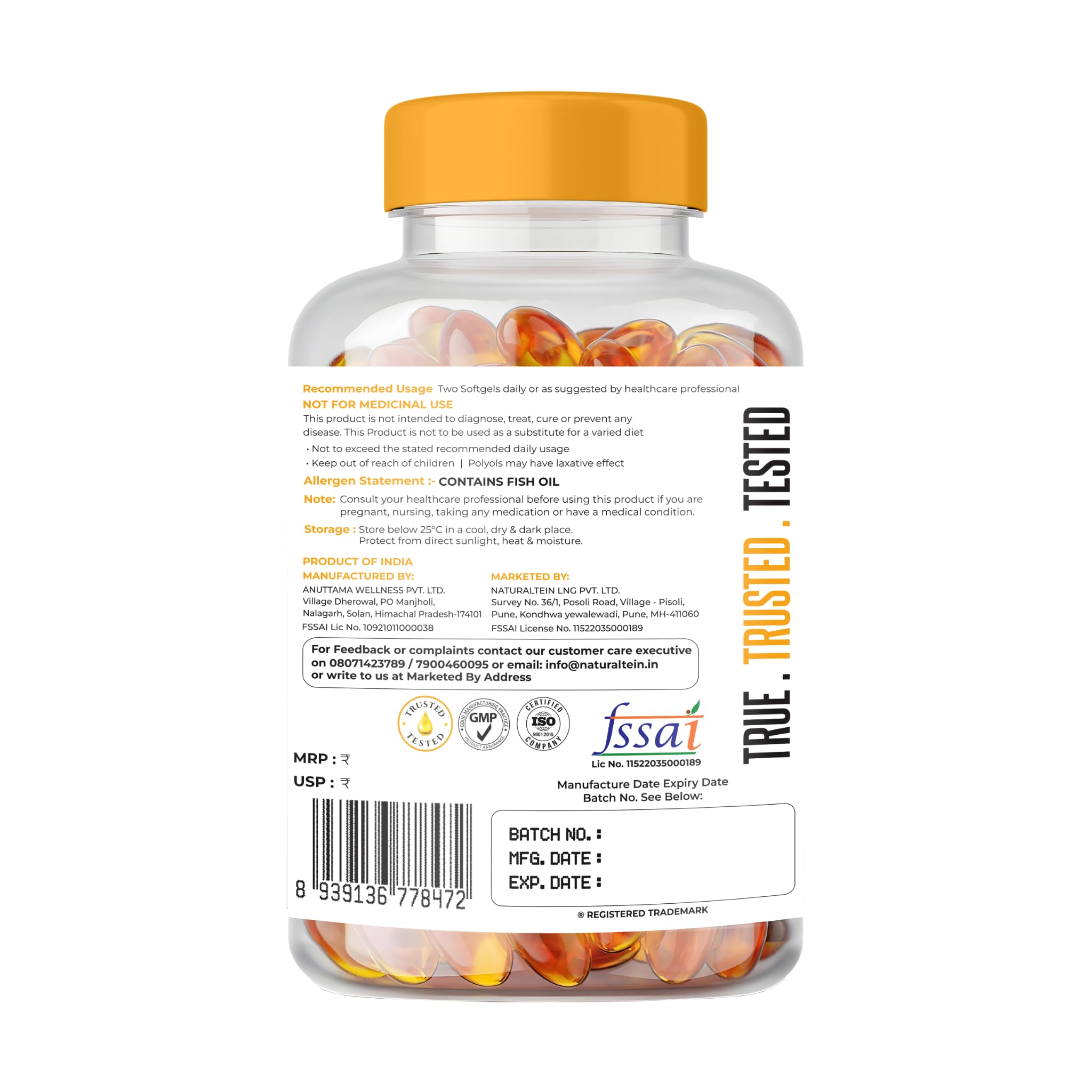 NATURALTEIN Ultimate Omega 3 6X Strength Fish Oil Softgels with EPA DHA Vitamin A D3 E K2, High Potency, 60 Softgels — Amazon image 3