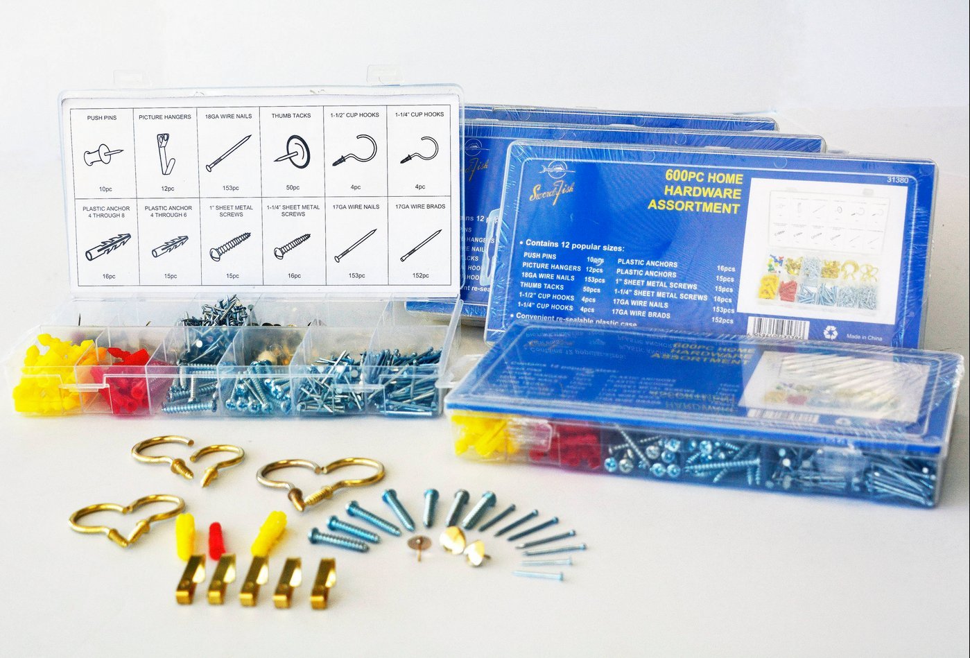 Swordfish Bildaufhänger & Schrauben-Sortiment – 600 Teile, In Sortierbox