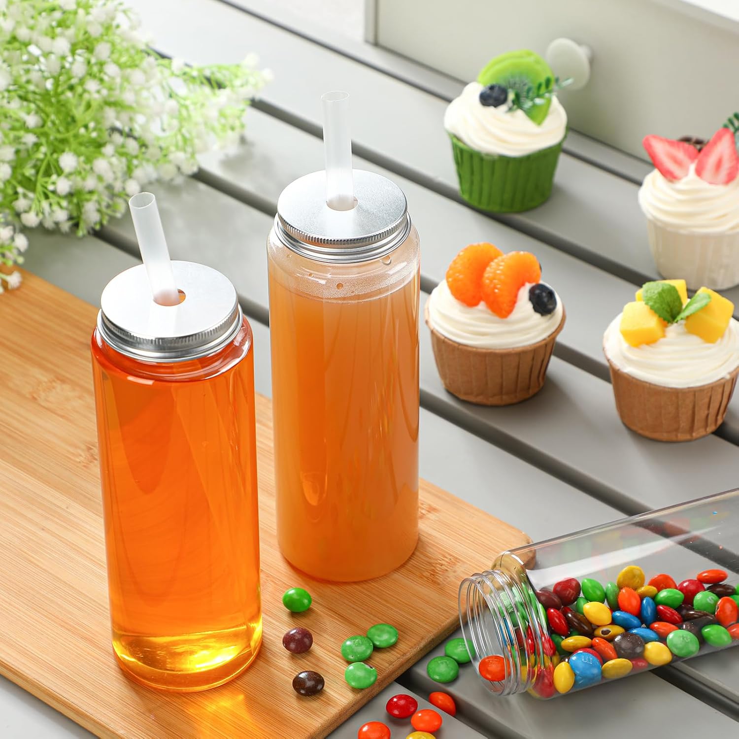 12 Pack 17oz Plastic Juice Bottles - Reusable Drinking Jars with Straw and Lids for Drinking, Juicing, Smoothies, Beverage, Kombucha, Tea - Image 5