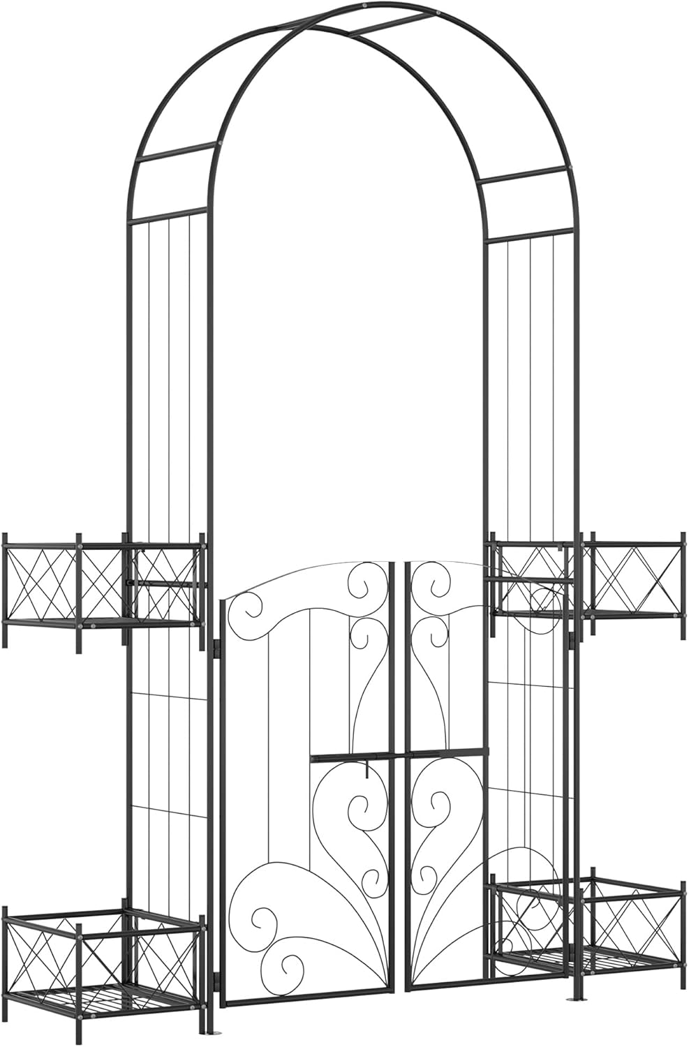 Outsunny 7' Garden Arch Arbor, Metal Arch Trellis with Gate, Garden Archway for Climbing Vines, Wedding Ceremony Decoration, Black