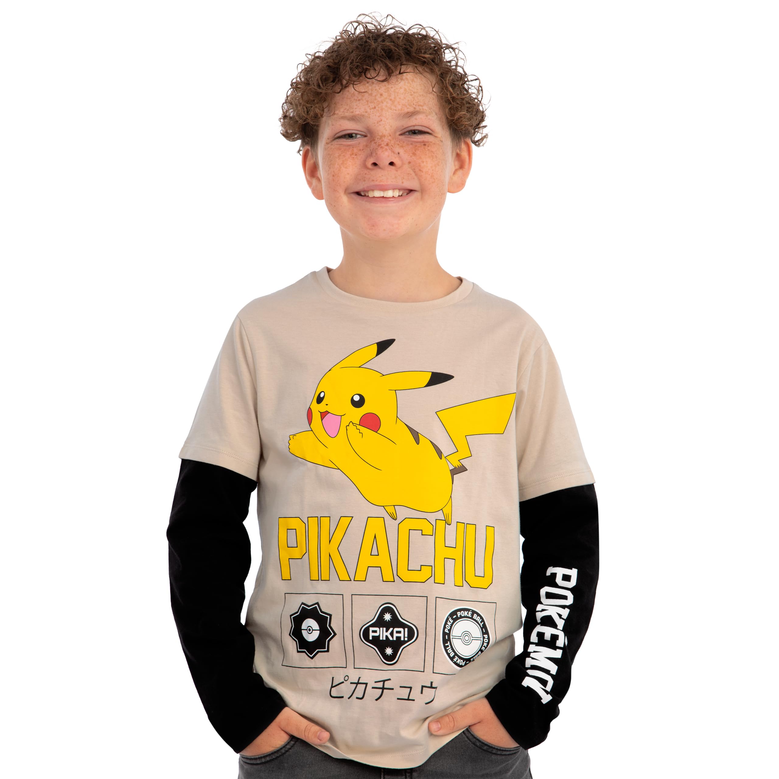 Pokémon T Shirt Garcon, T-Shirt Enfant à Manches Longues, Haut Pikachu Garçon, Vêtements Garçon en Coton