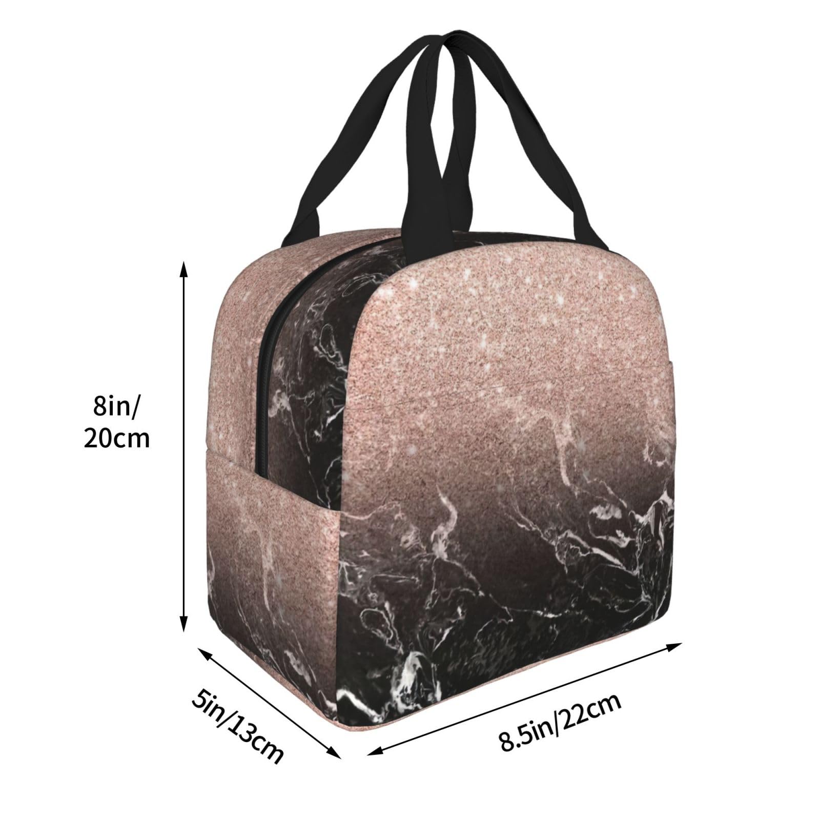 Borsa da pranzo in marmo rosa oro per donne e uomini adulti isolata
