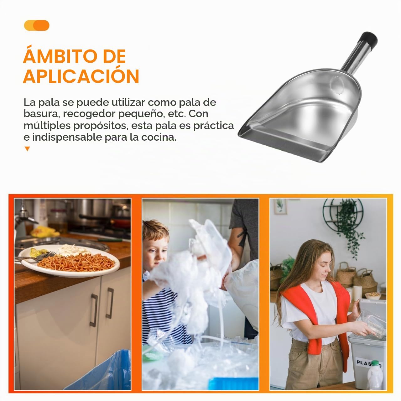 STOBAZA Pala De Mano De Acero Inoxidable 14.56 Pulgadas con Mango Ergonómico para Recoger Polvo Y Basura En Hogar Y Cocina Herramienta De Limpieza Resistente