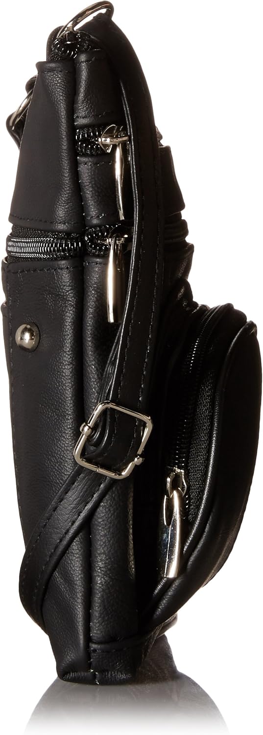Roma Leathers Genuine Cross Body Purse Bag, Multi-Pocket, Black - Image 3