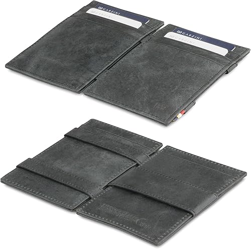 Garzini Cartera mágica para hombre, cartera minimalista con tarjetero RFID, cartera de cuero para 10 tarjetas, 07 Negro cepillado, Minimalista