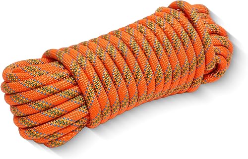 1/2 Inch Arborist Rigging Rope 50 Ft - 9000 lbs High Visibility Safety Line Bull Rope, 48 Strand Double Braid Polyester, Low Stretch Static for Tree Rigging, Pulling & Tree Swing - Orange