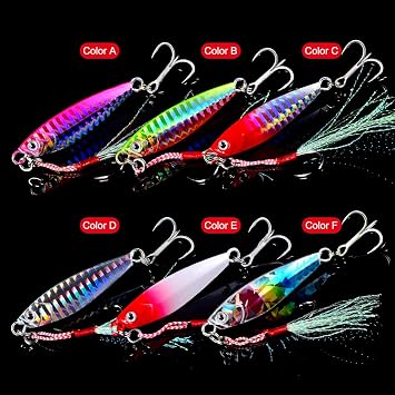 Dyxssm Jigs Fishing Spoons Hard Lures Spinners Jigging Bait 7g 10g 15g 20g 30g Pack of 6